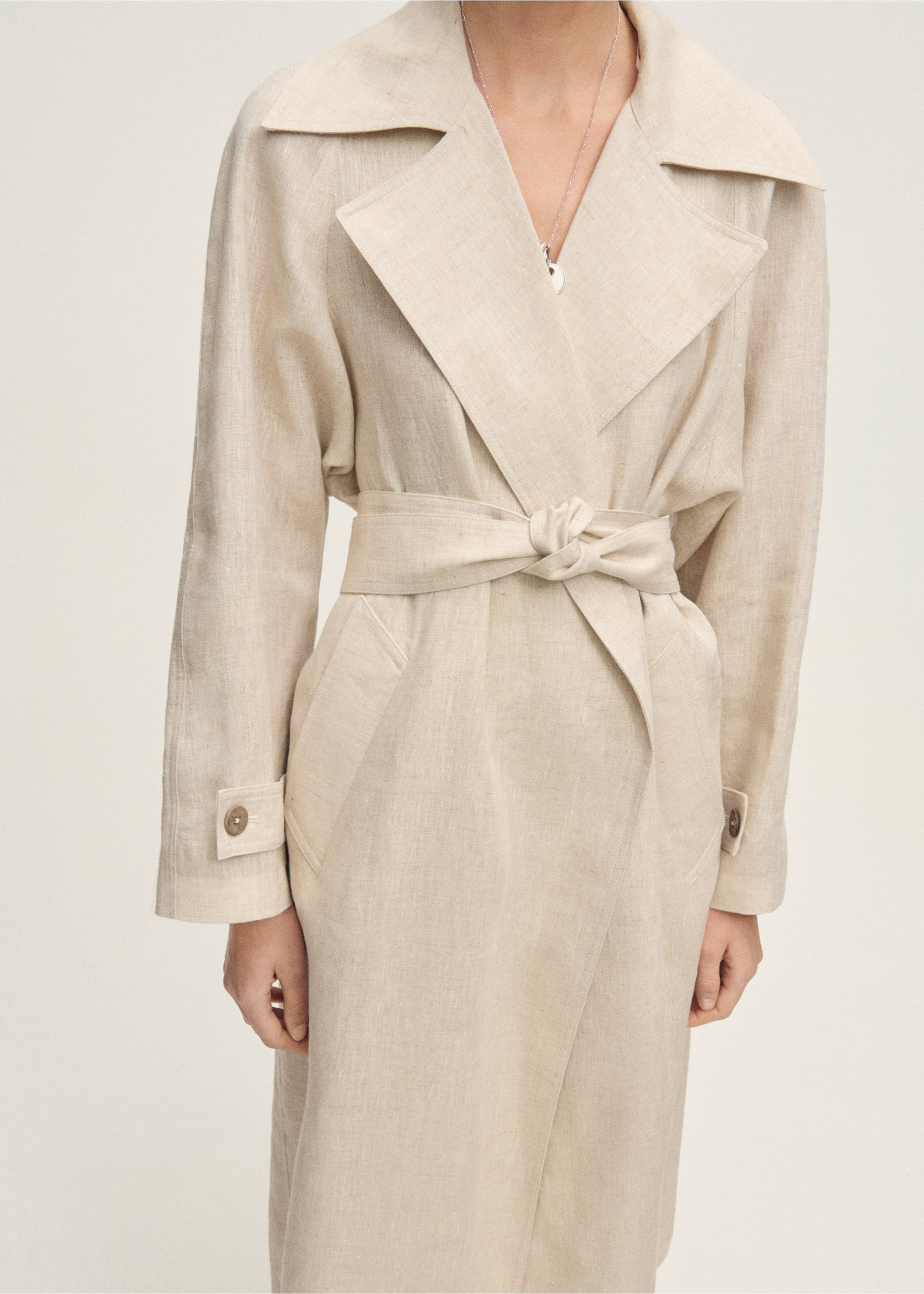 Linen trench coat with pronounced lapels - Medium plane, Light/Pastel Grey. Ref: 87057680-00.