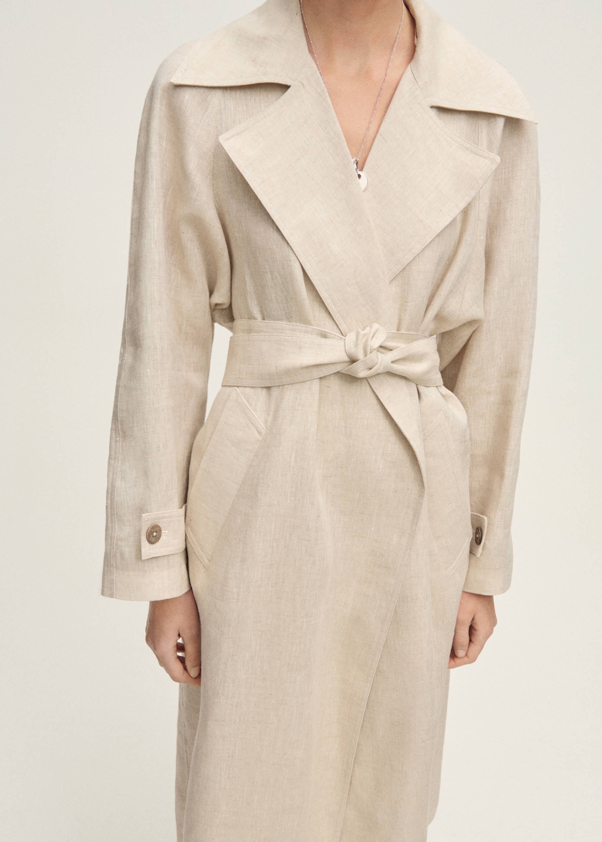 Linen trench coat with pronounced lapels - Medium plane