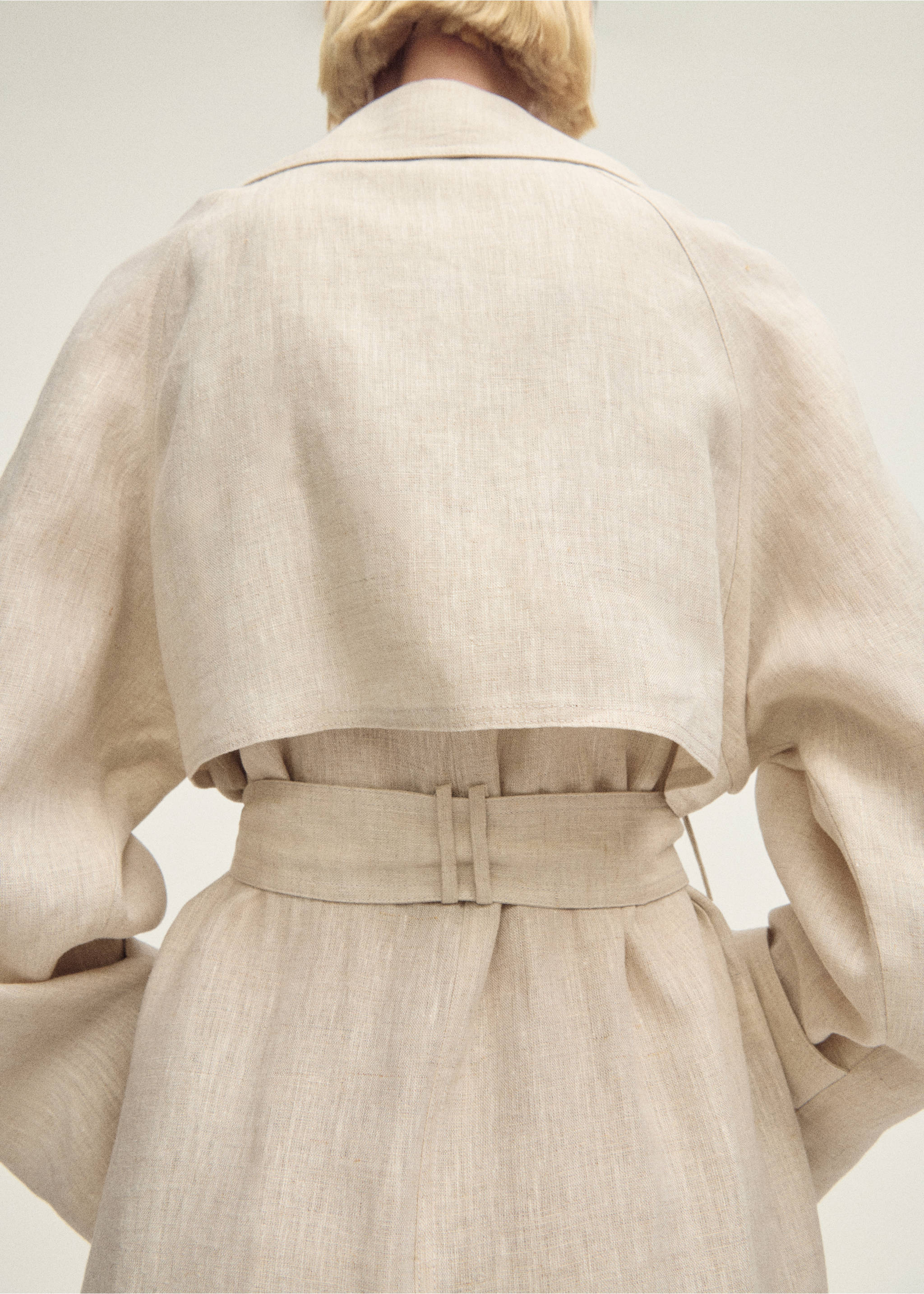 Linen trench coat with pronounced lapels - Details of the article 6, Light/Pastel Grey. Ref: 87057680-00.