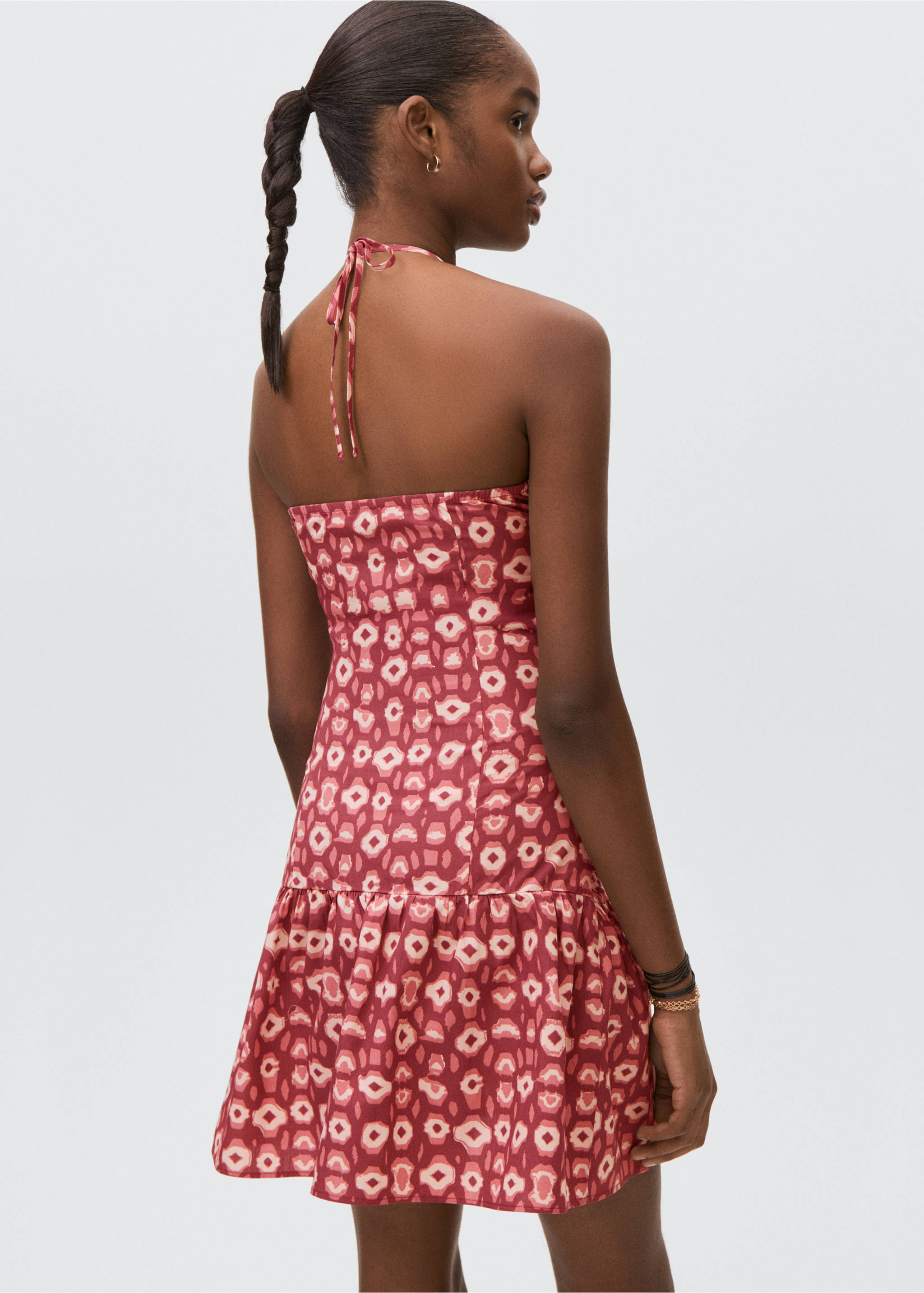 Vestido fruncido estampado - Reverso del artículo, Rosa palo. Ref: 87057693-00.