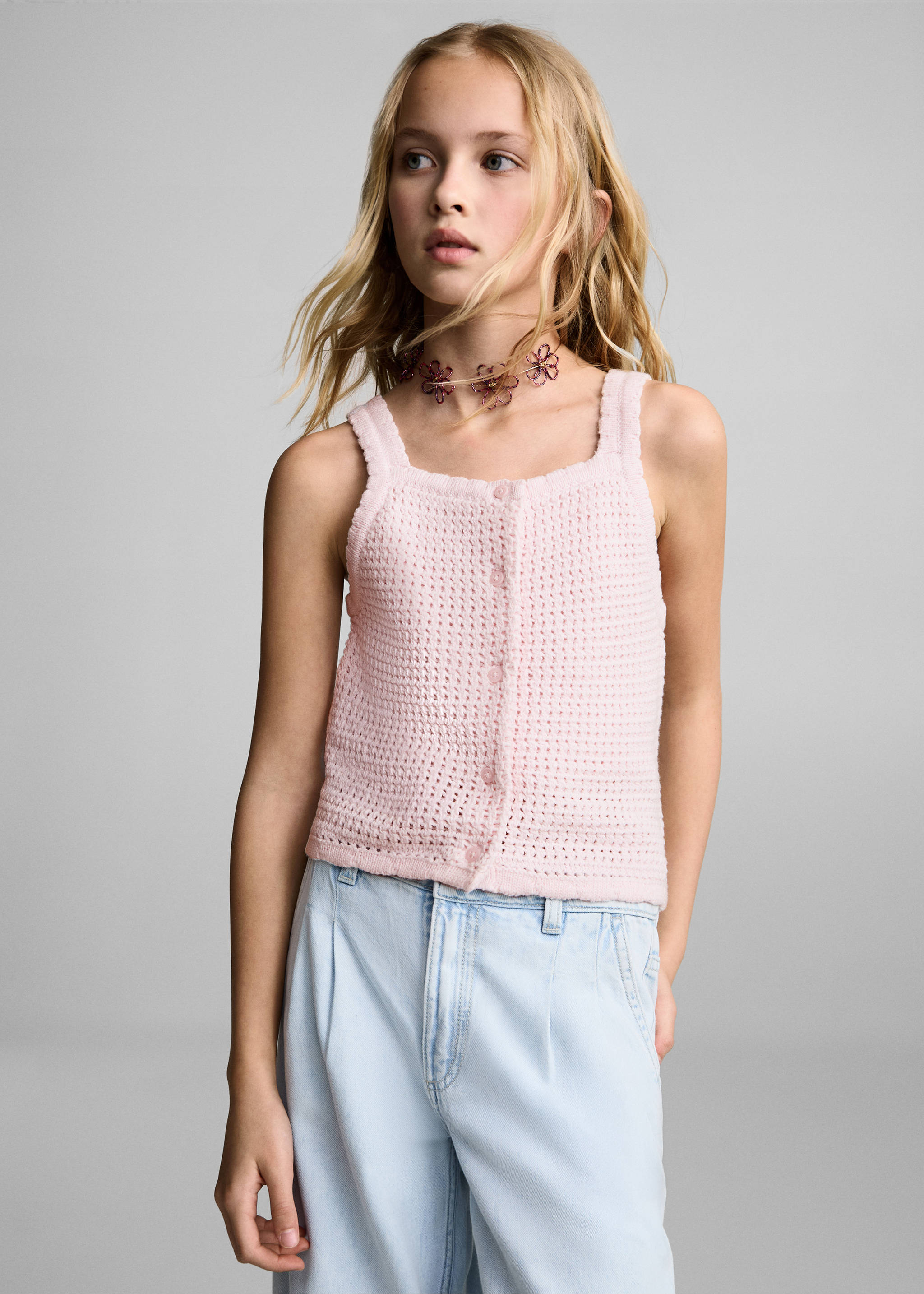 Gebreide top met knopen - Middenvlak, Pastelroze. Ref: 87057697-00.