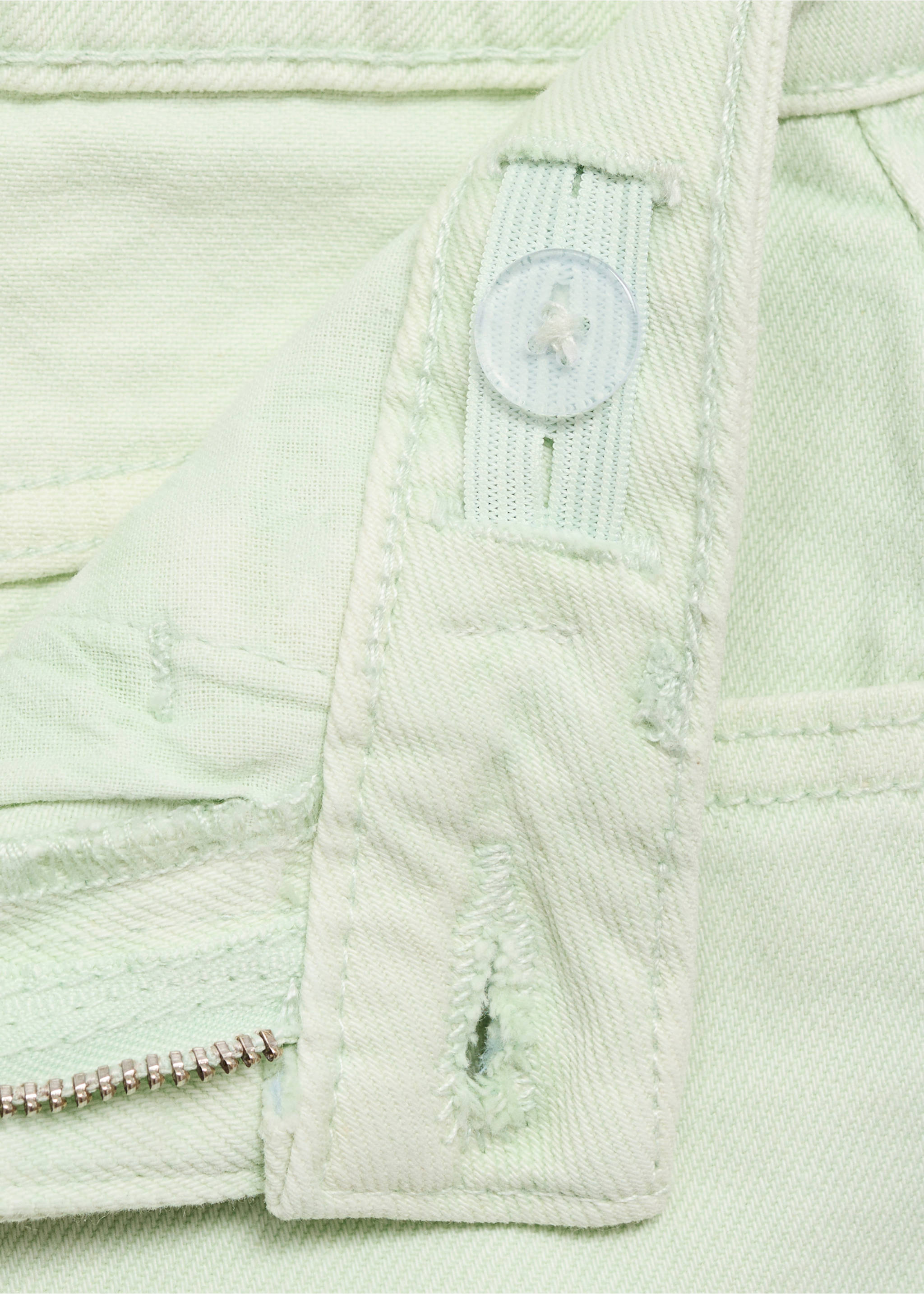 Denim shorts with frayed hem - Details of the article 0, Aqua Green. Ref: 87057701-00.