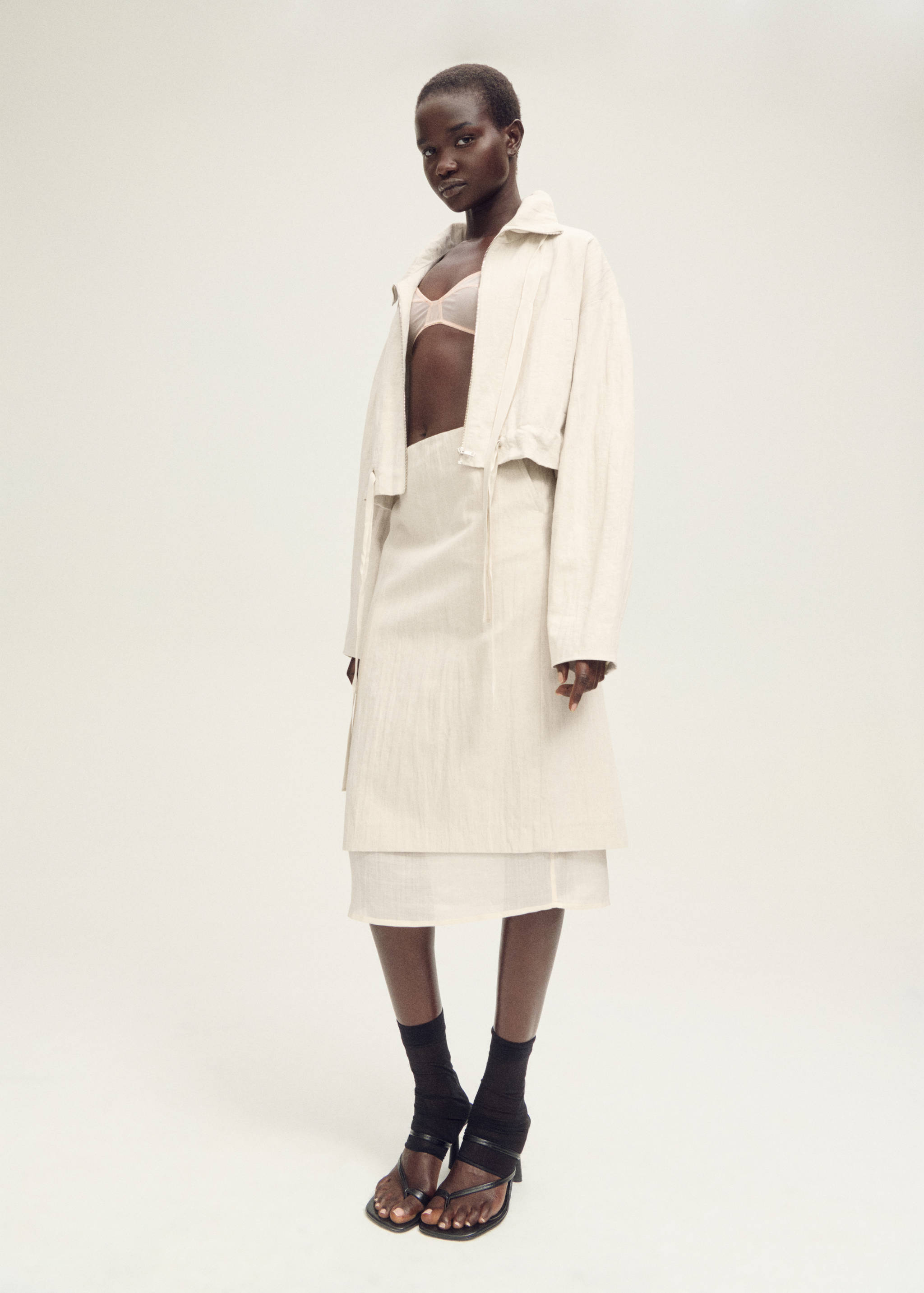 Linen-blend cropped jacket - General plane