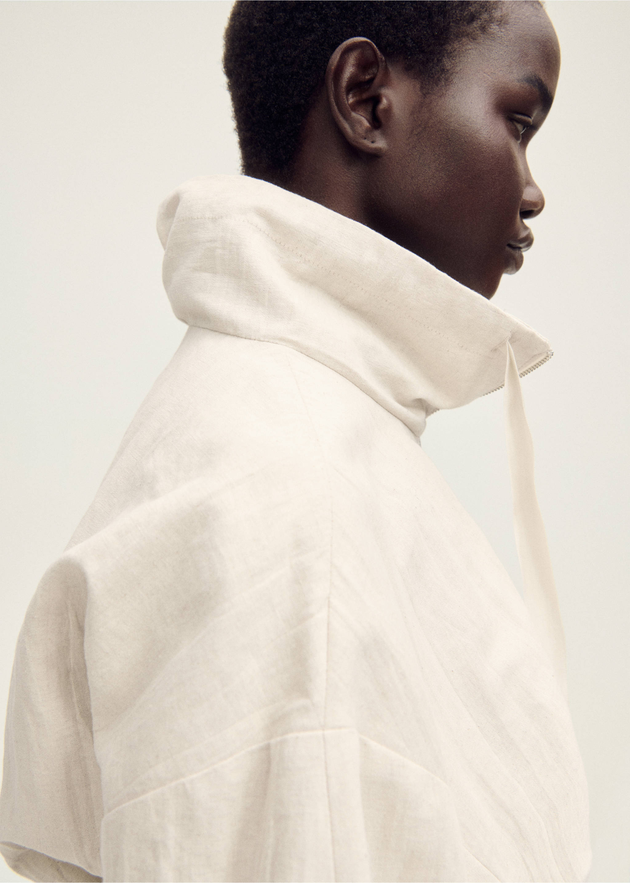 Linen-blend cropped jacket - Details of the article 1, Light/Pastel Grey. Ref: 87057718-00.