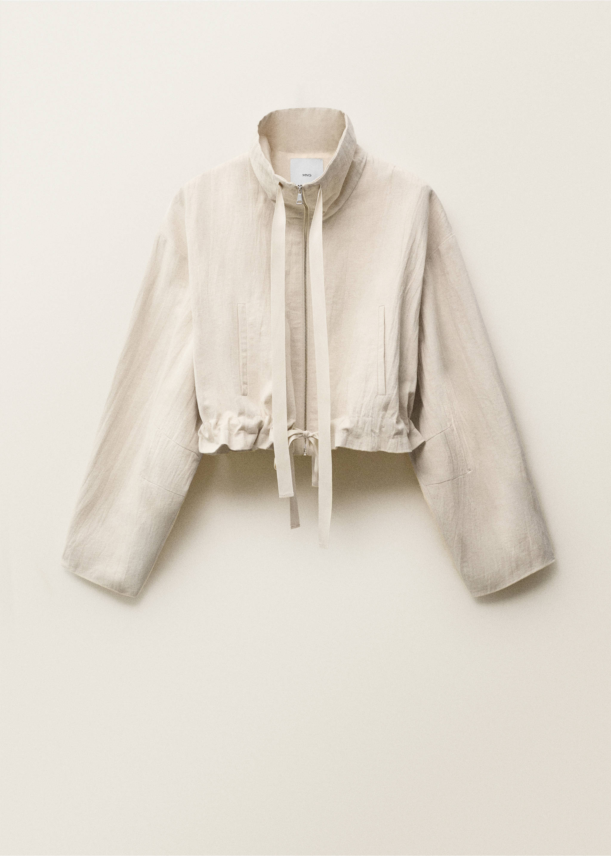 Linen-blend cropped jacket - Article without model, Light/Pastel Grey. Ref: 87057718-00.