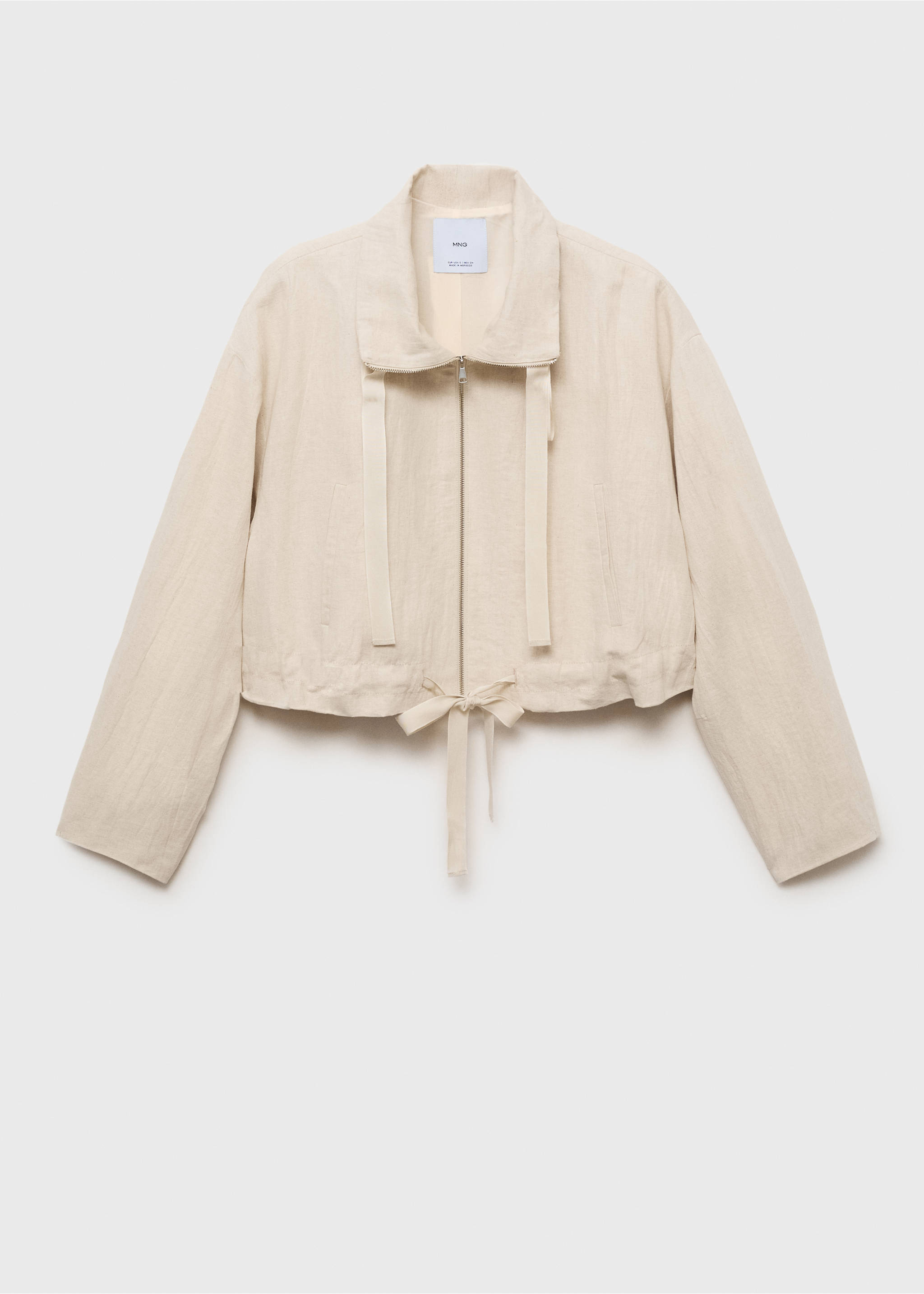 Linen-blend cropped jacket - Article without model, Light/Pastel Grey. Ref: 87057718-00.