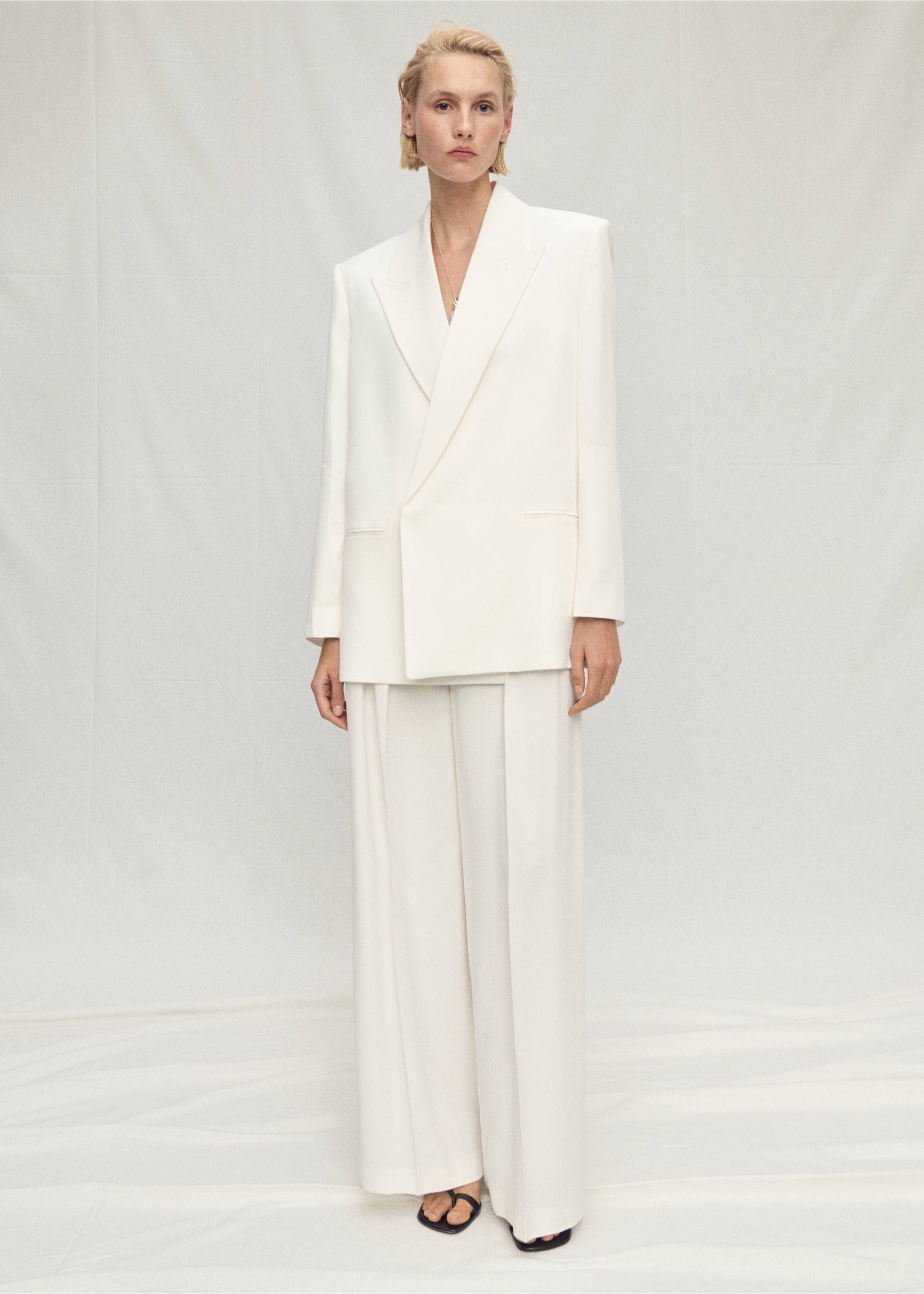 Blazer traje lyocell cruzada - Plano general, Blanco roto. Ref: 87057719-00.