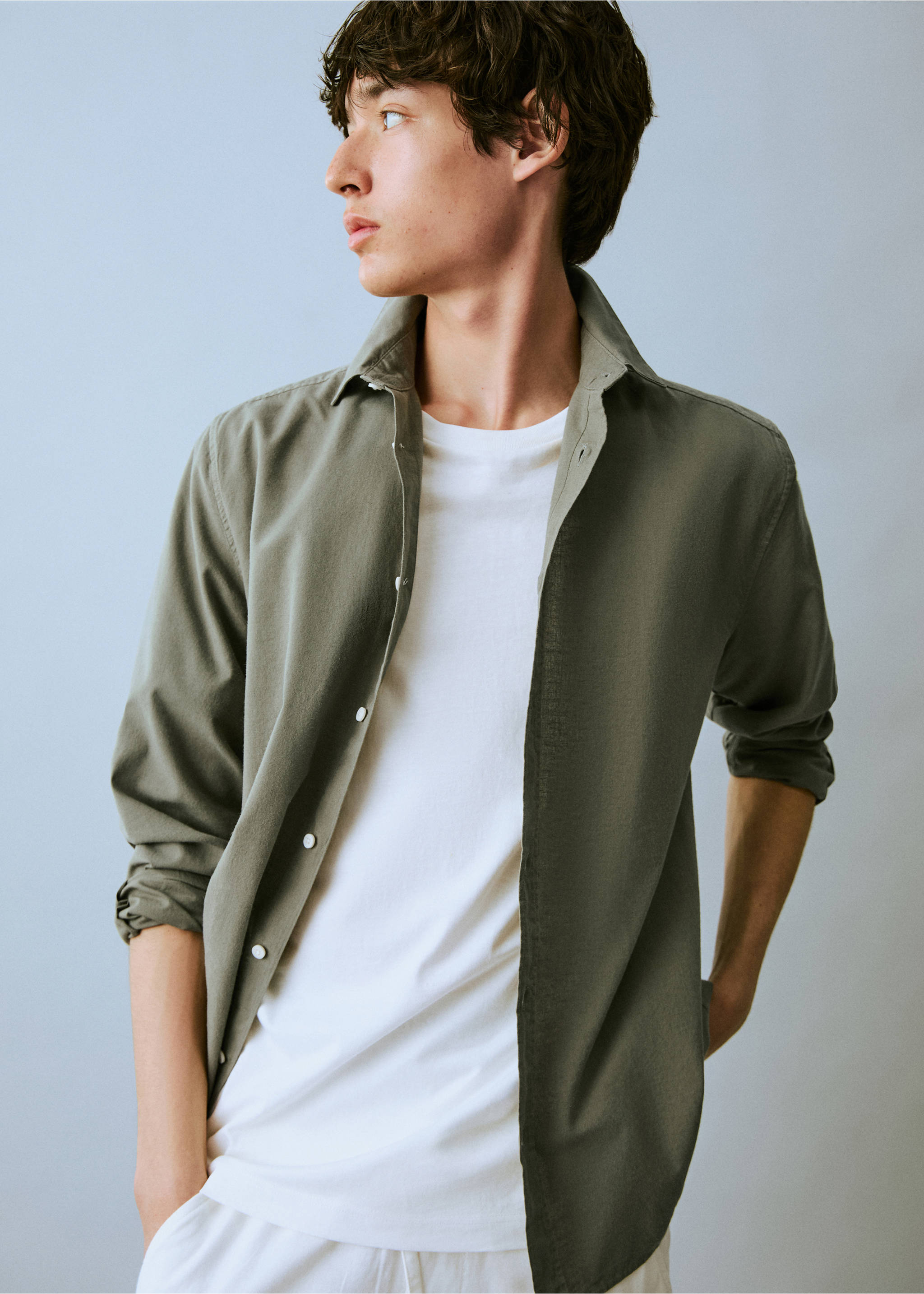 Camisa Òxford lli - Pla mig, Caqui. Ref: 87057888-00.