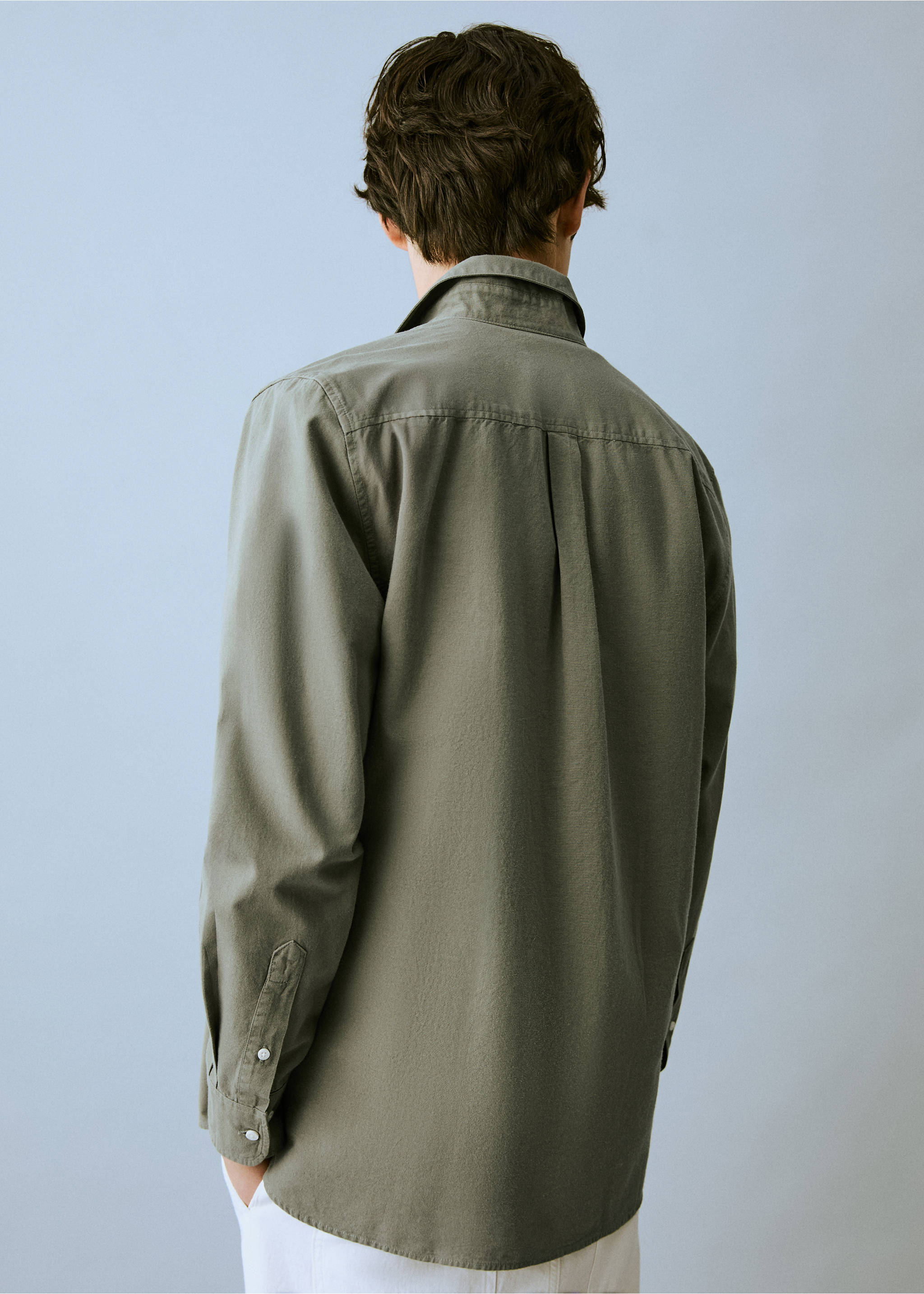 Camisa Òxford lli - Revers de l'article, Caqui. Ref: 87057888-00.