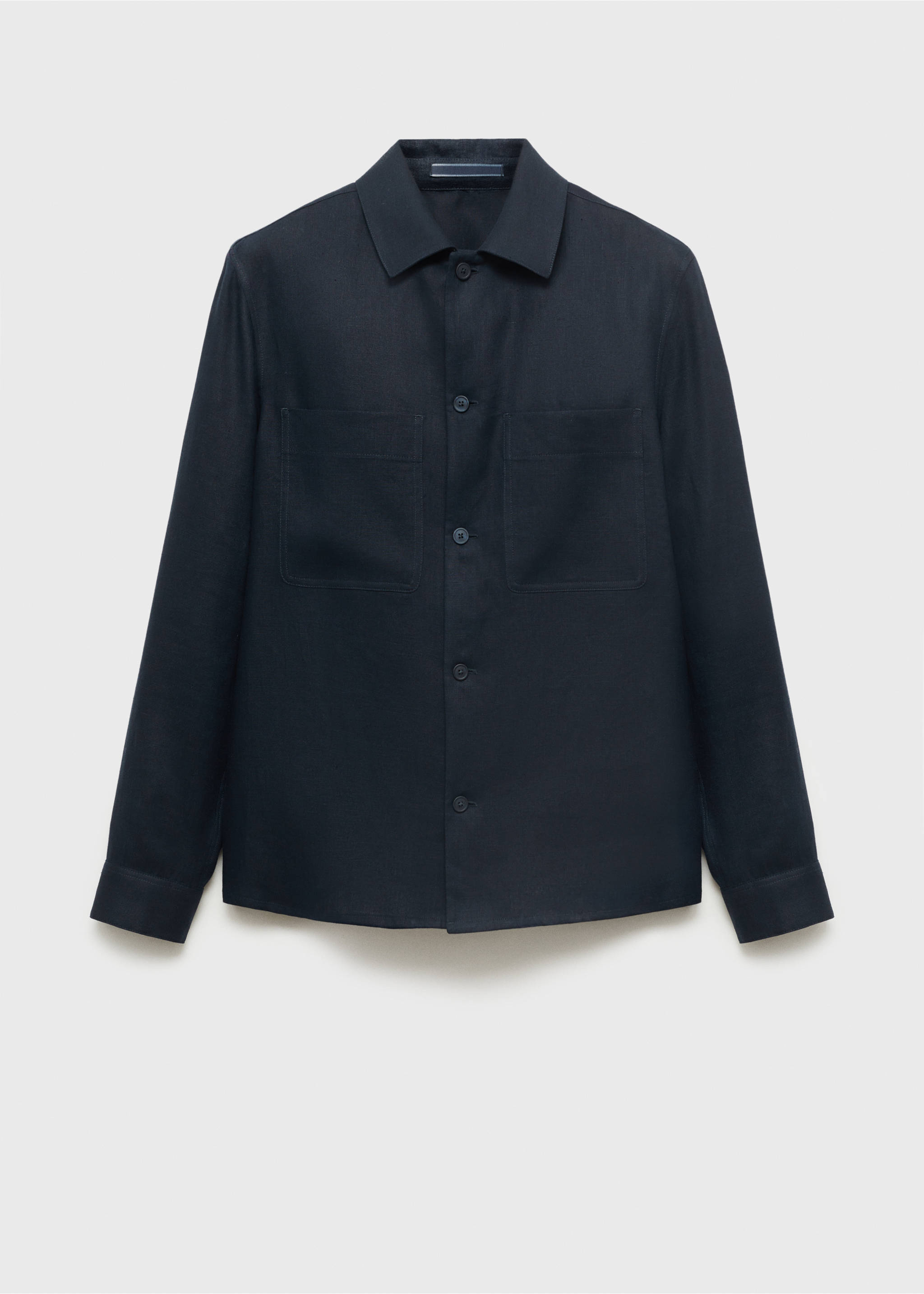 100% linen overshirt with pockets - Article without model, Dark Navy. Ref: 87057893-00.