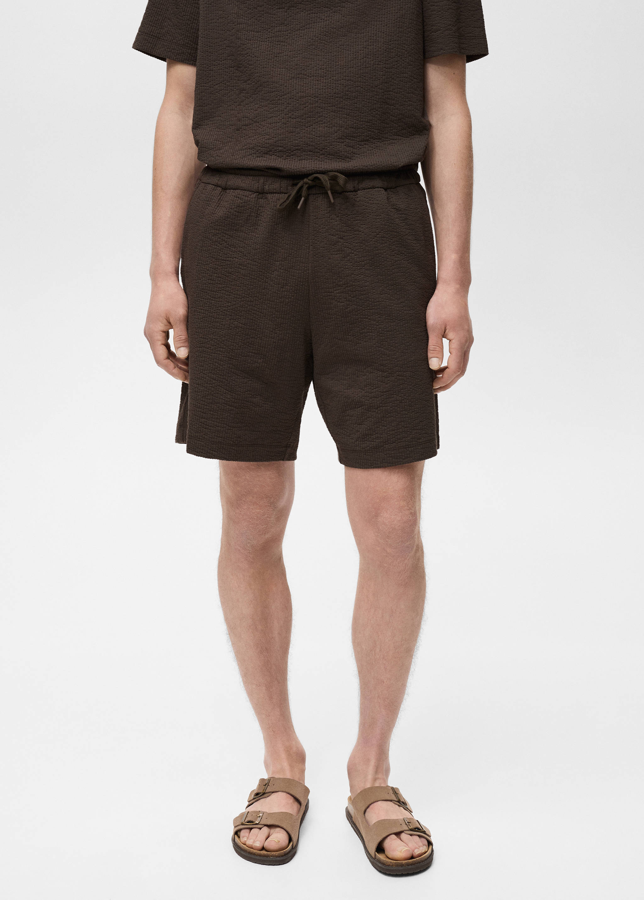Seersucker shorts with drawstring - Medium plane
