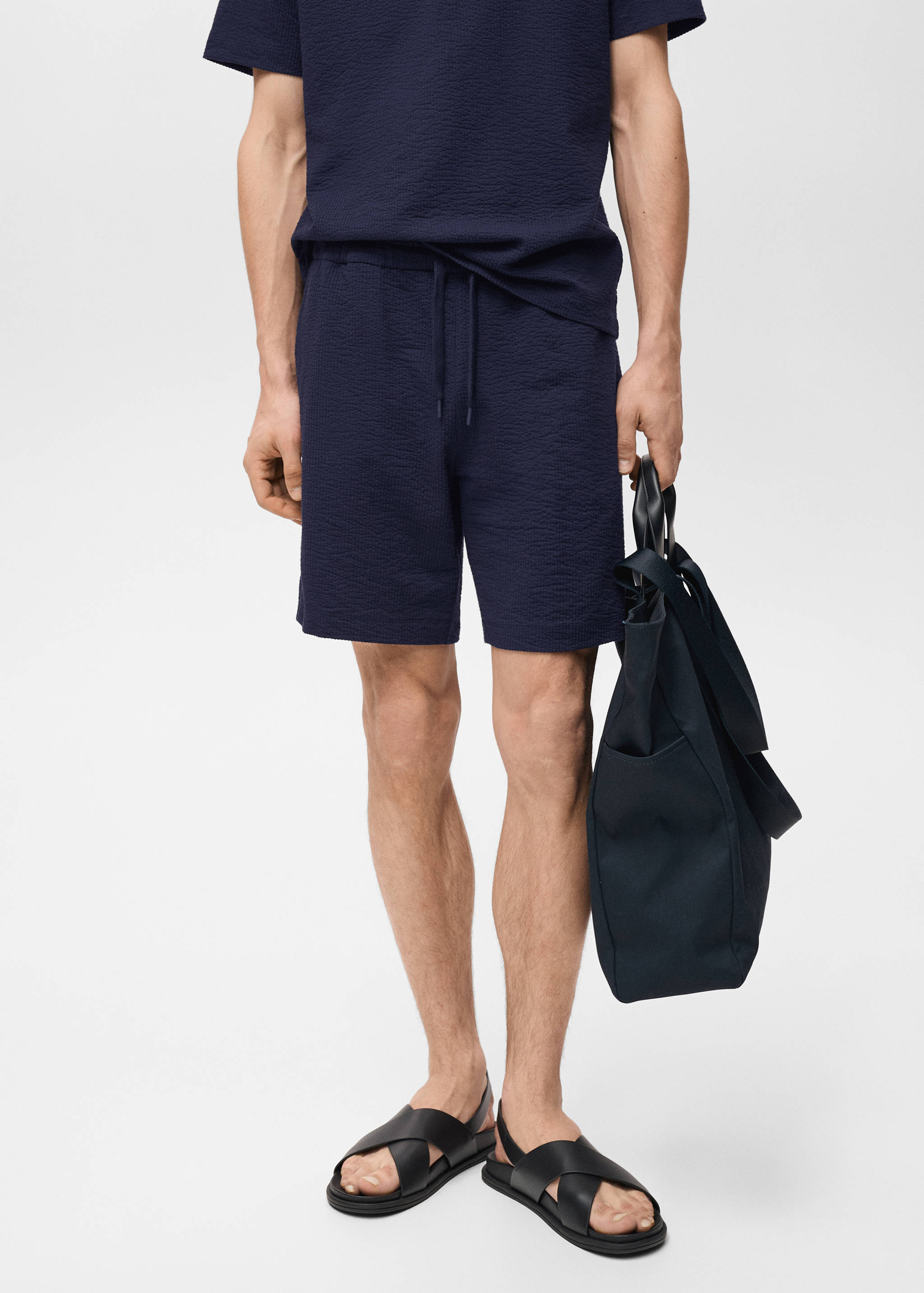 Seersucker shorts with drawstring - Medium plane