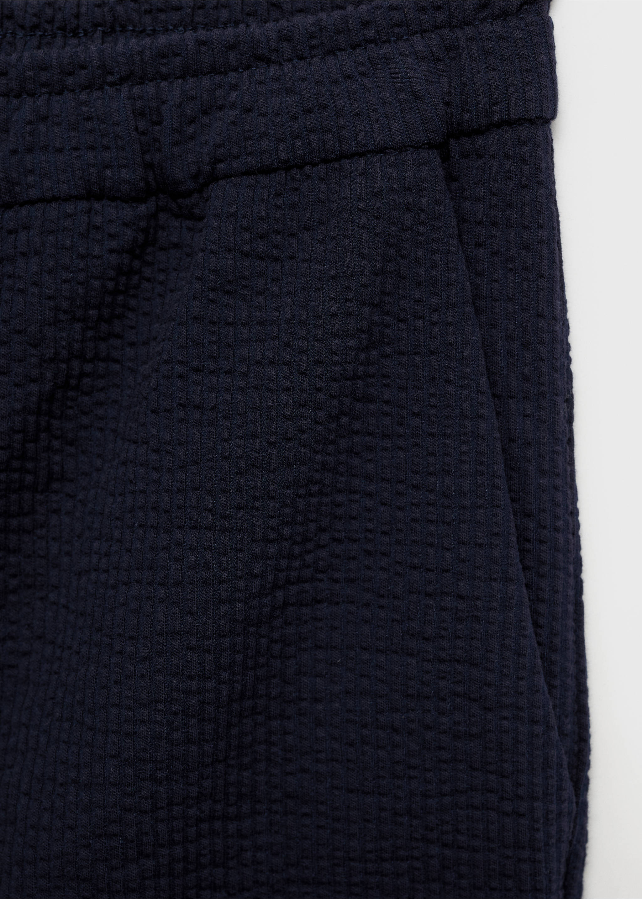 Seersucker shorts with drawstring - Details of the article 8, Dark Navy. Ref: 87057895-00.