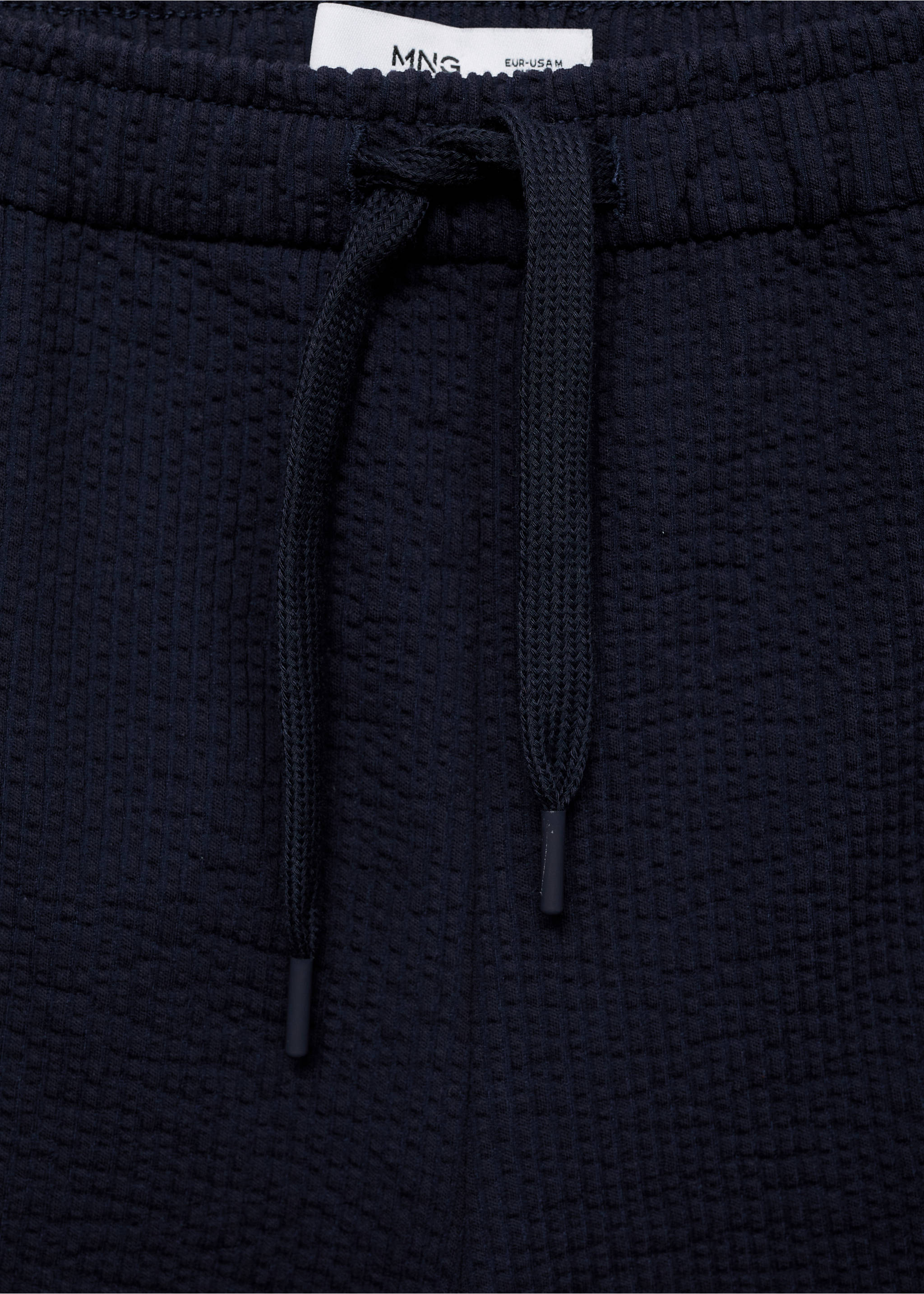 Seersucker shorts with drawstring - Details of the article 0, Dark Navy. Ref: 87057895-00.