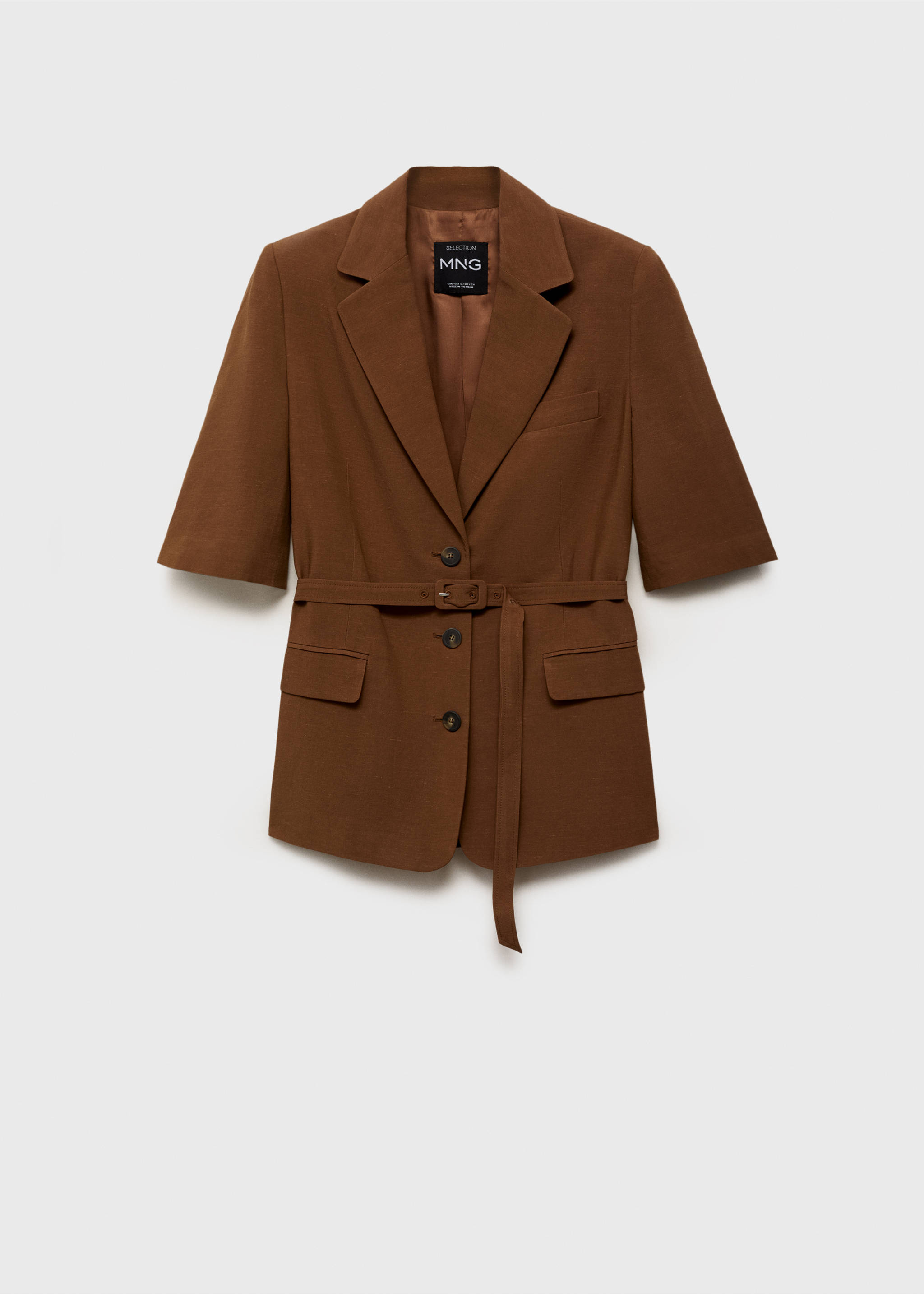 Lenkeverék öltönyblézer övvel - Termék modell nélkül, Csokoládé. Ref: 87057896-00.