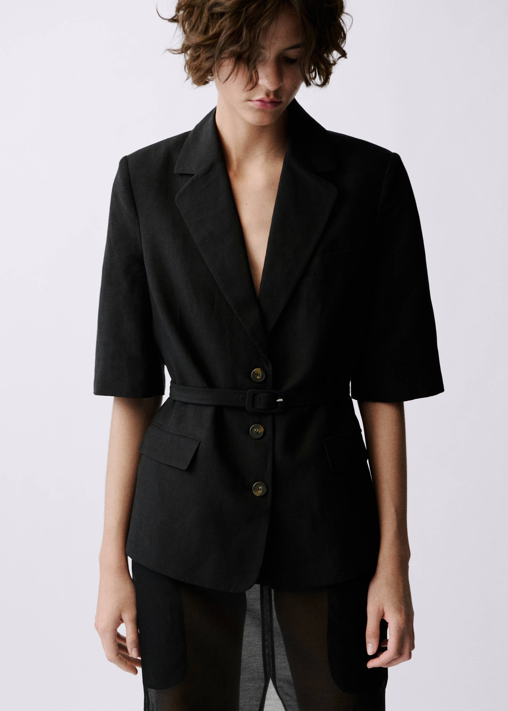 Colbert van een linnenblend met ceintuur - Middenvlak