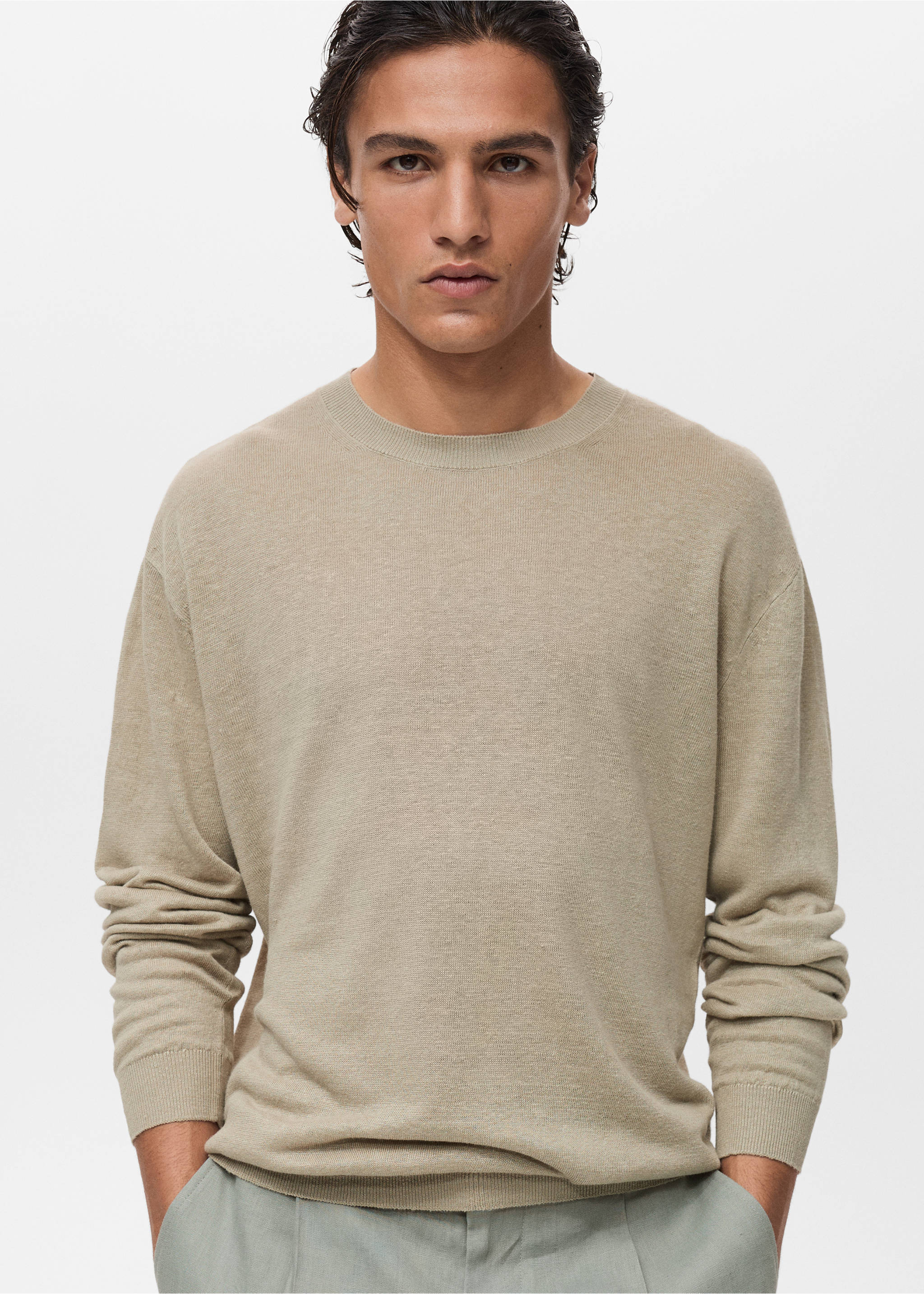 Jersey fluido 100% lino - Plano medio, Marrón medio. Ref: 87057897-00.