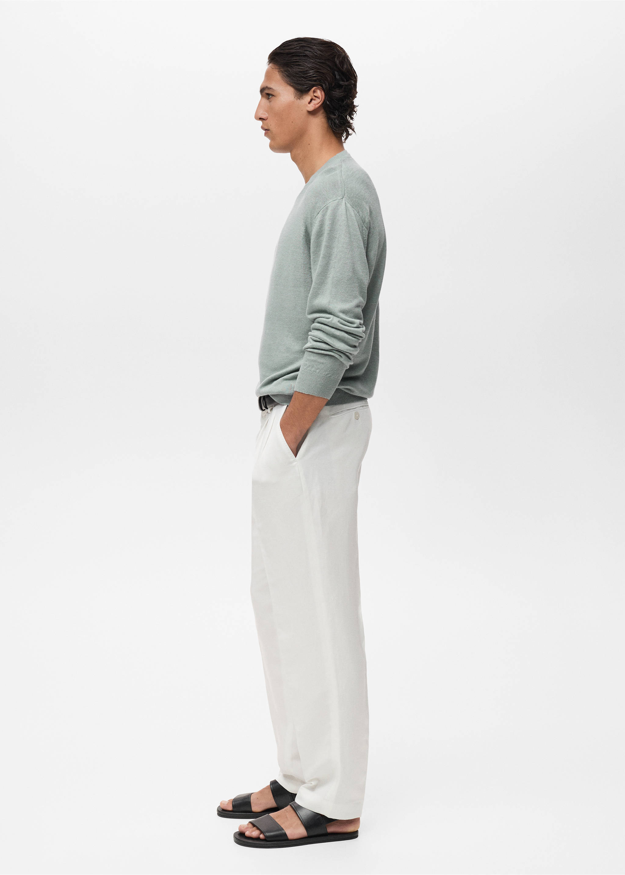 Jersey fluido 100% lino - Detalle del artículo 2, Verde agua. Ref: 87057897-00.