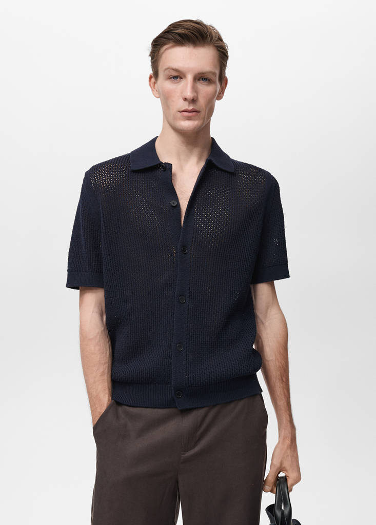 Openwork knitted cotton shirt - Men | MANGO OUTLET USA