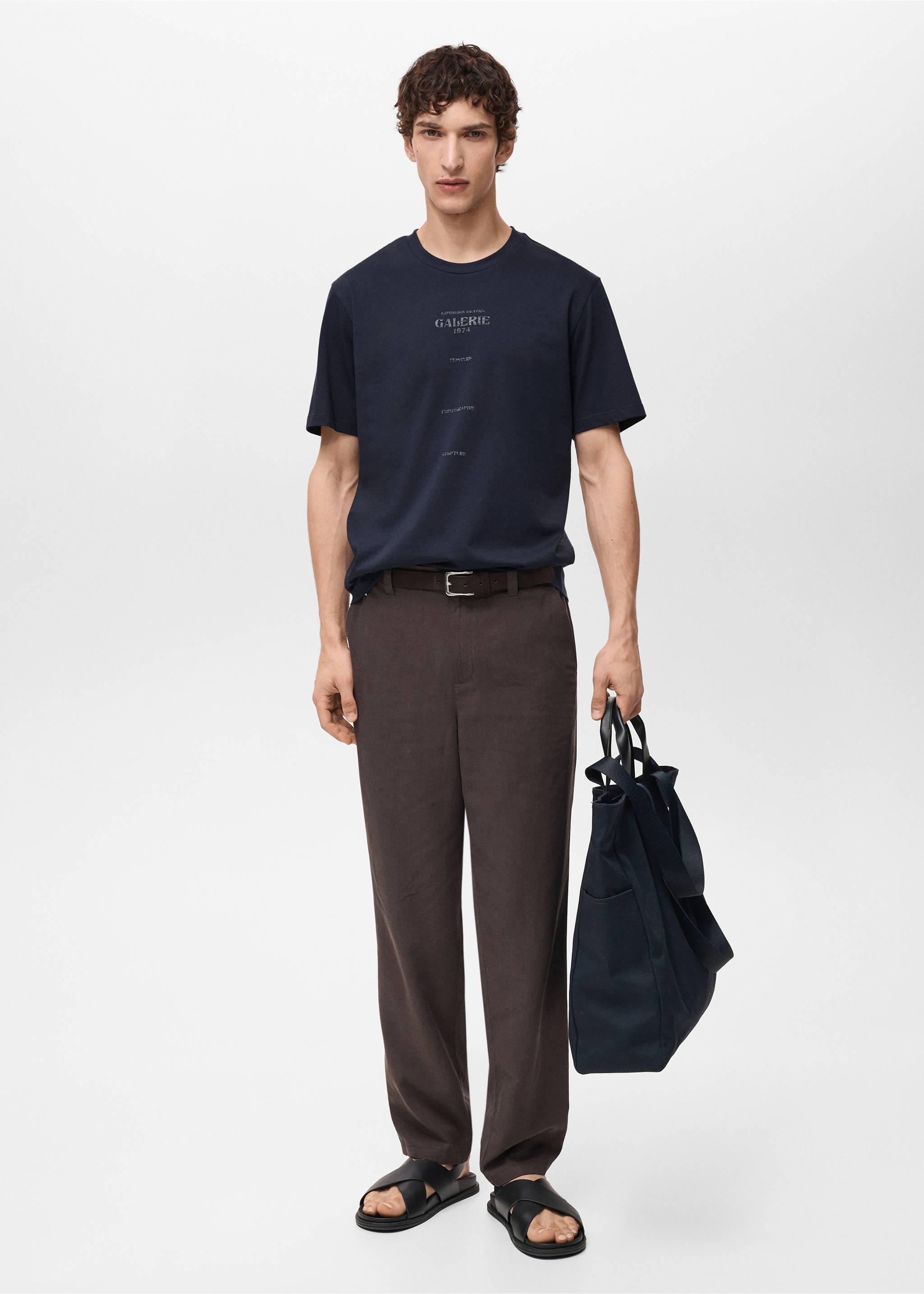 Kurzärmliges Print-T-Shirt - Allgemeine Ansicht, Dunkles Marineblau. Ref: 87057902-00.