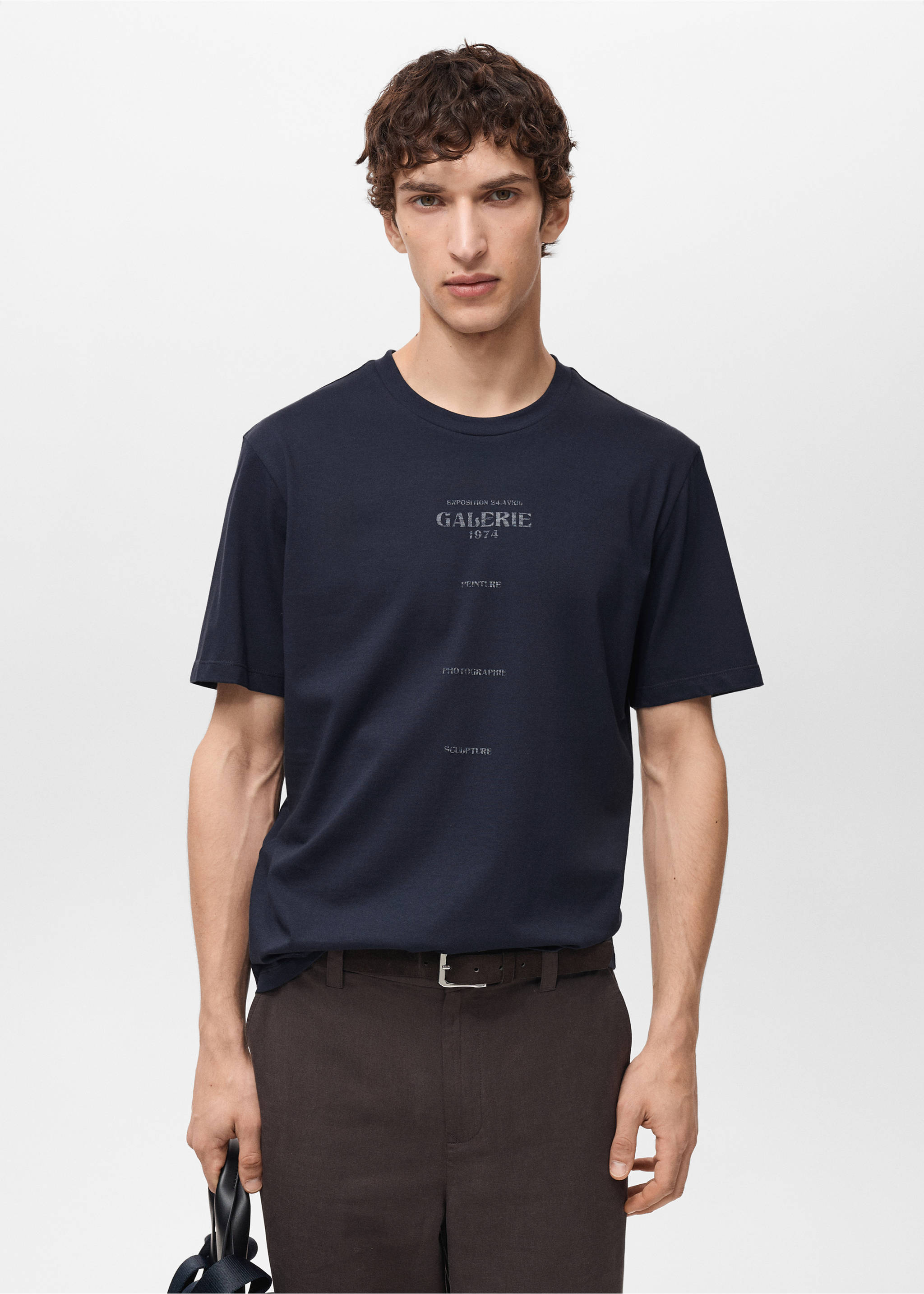 Kurzärmliges Print-T-Shirt - Mittlere Ansicht, Dunkles Marineblau. Ref: 87057902-00.