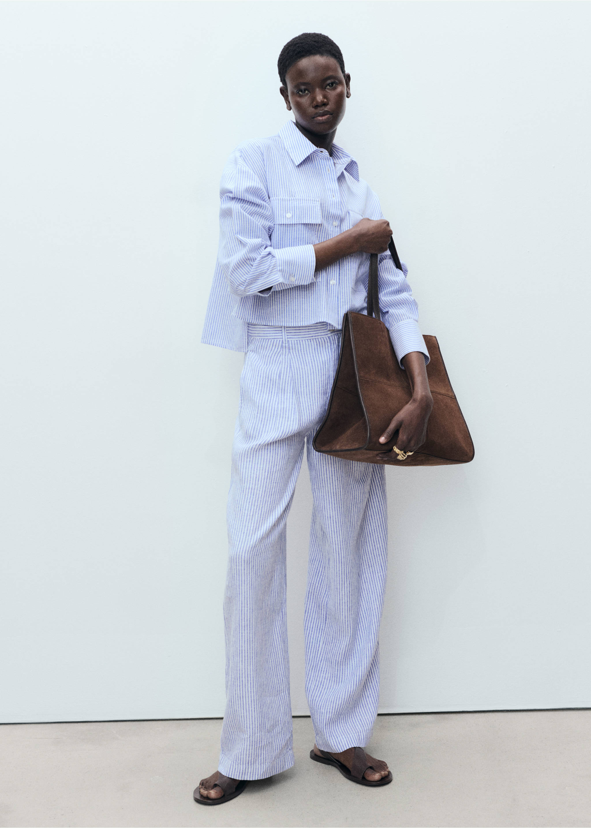 Striped linen-blend trousers - General plane, Blue. Ref: 87058259-00.