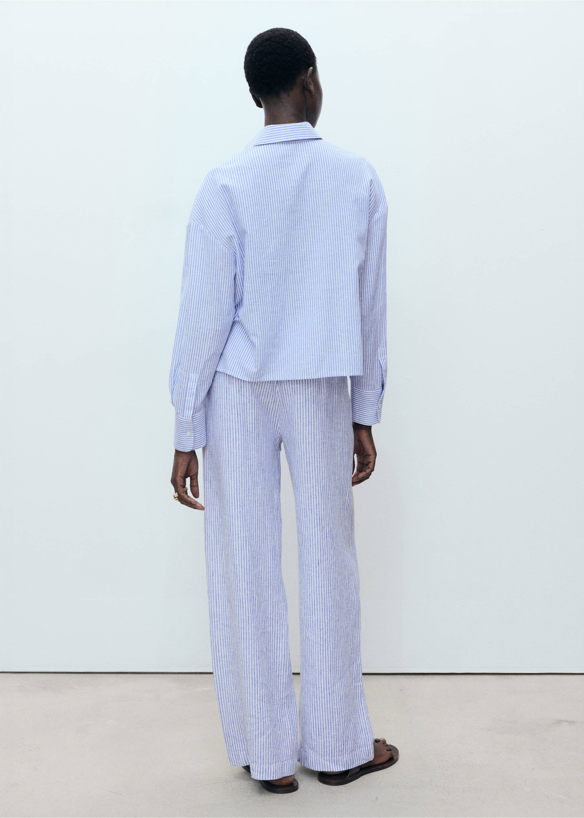 Striped linen-blend trousers - Reverse of the article, Blue. Ref: 87058259-00.