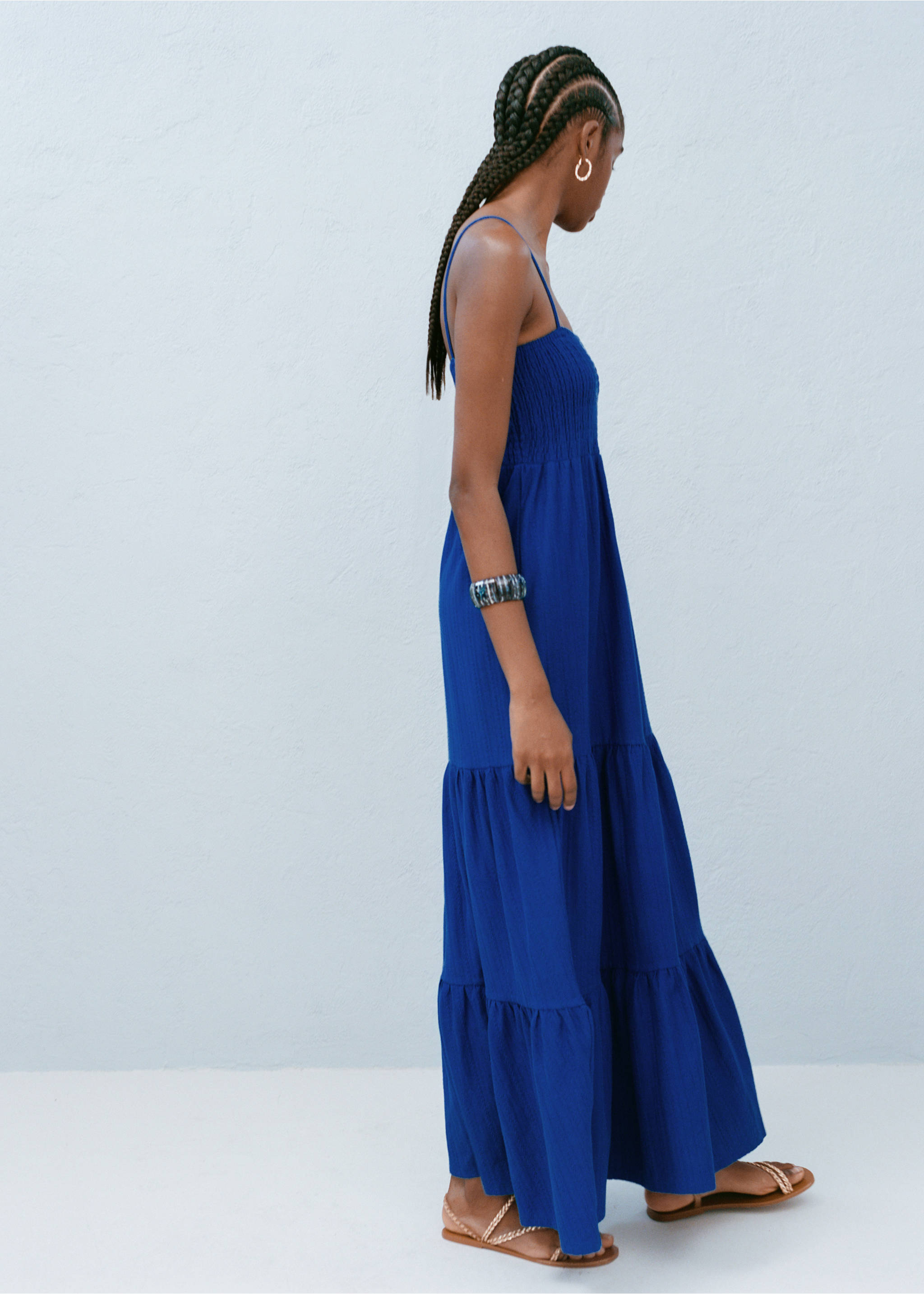 Ruched tiered dress - Details of the article 5, Blue. Ref: 87058262-00.
