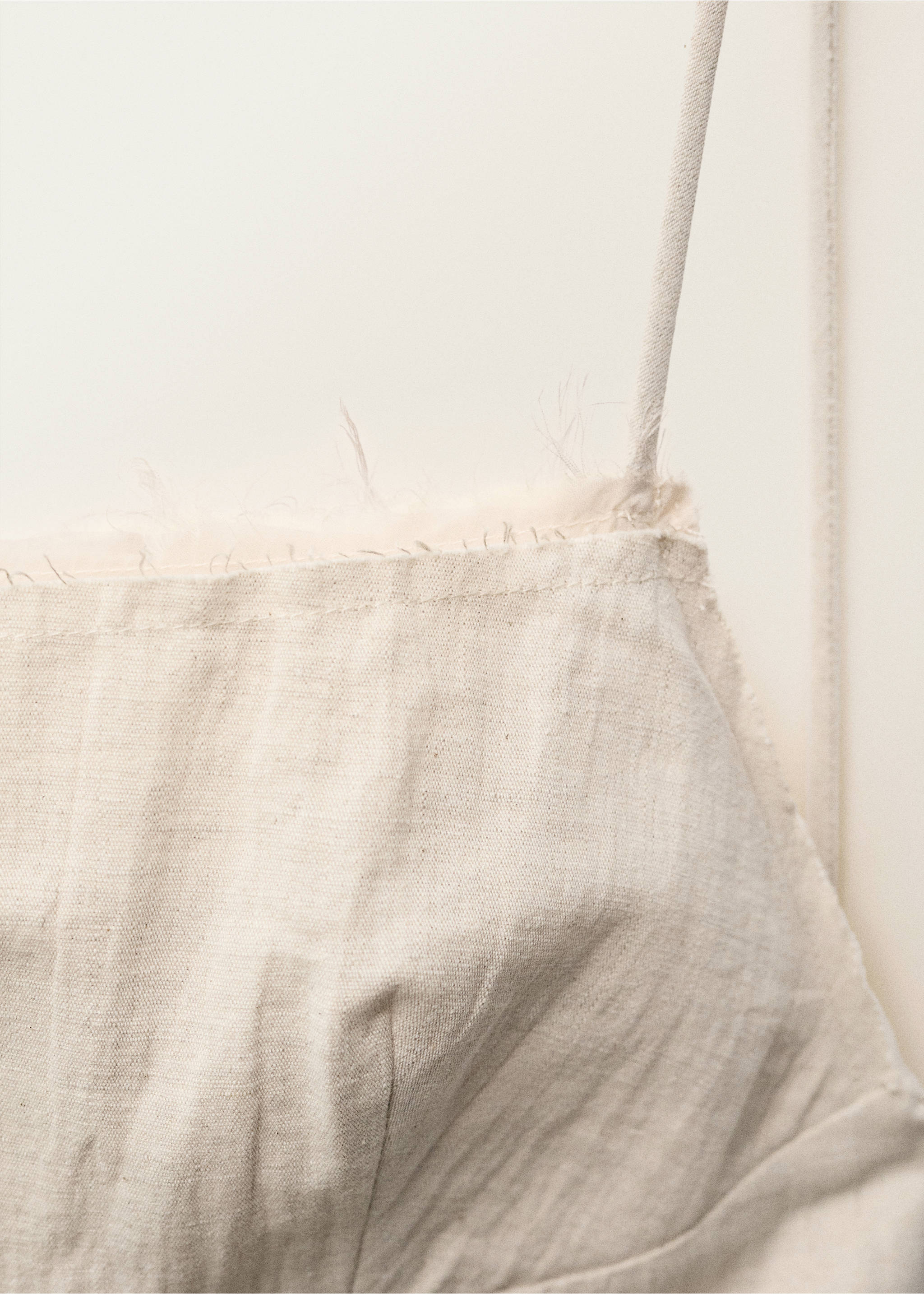 Cotton dress with frayed neckline - Details of the article 8, Beige. Ref: 87058275-00.