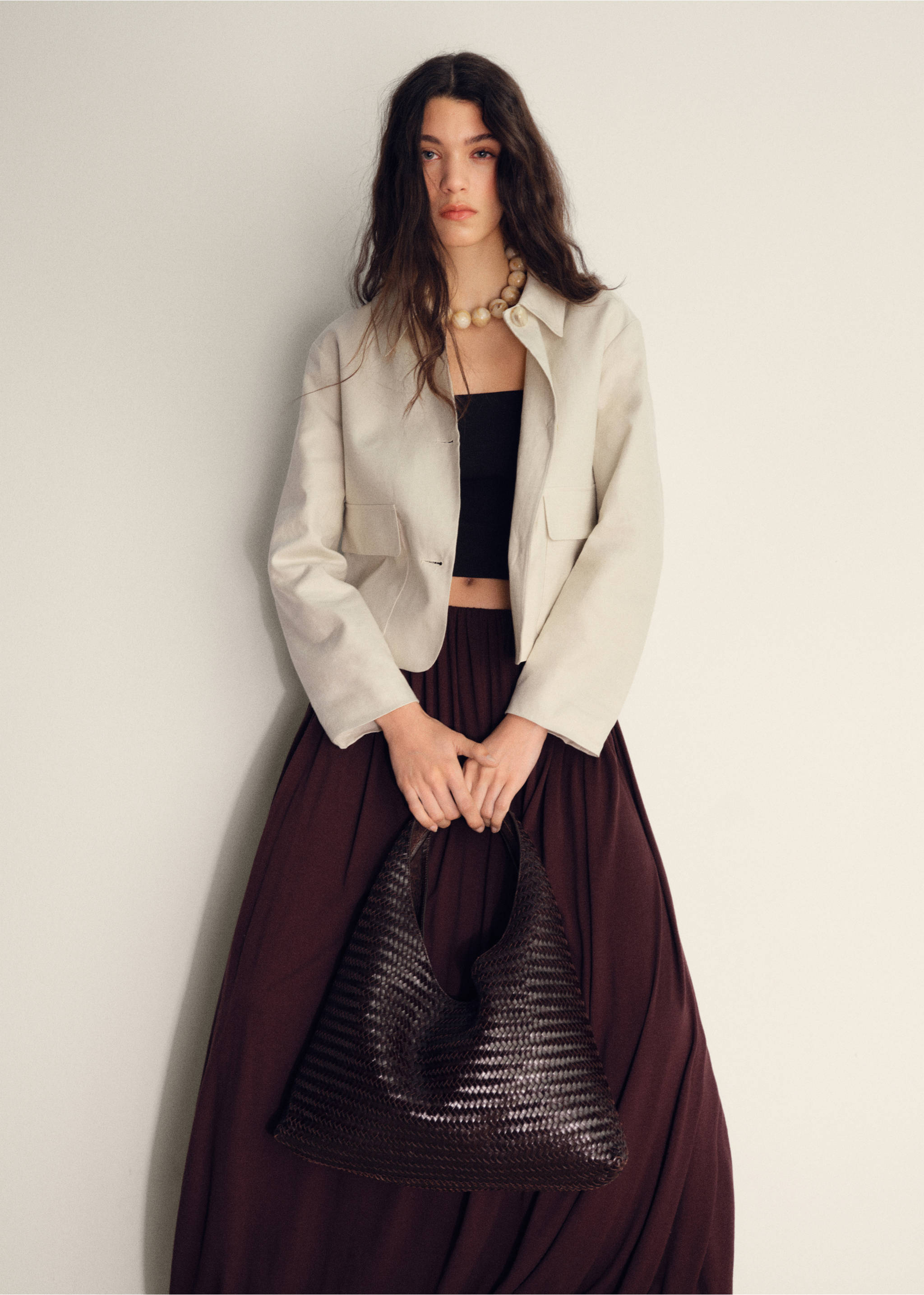 Pocket linen-blend jacket - Details of the article 2, Ecru. Ref: 87058640-00.