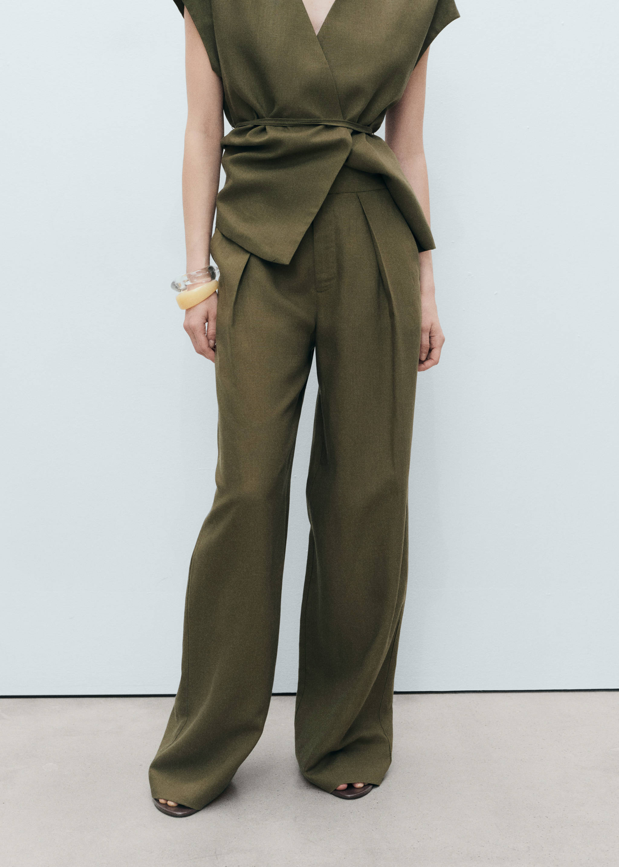 Linen-blend pleated trousers - Medium plane