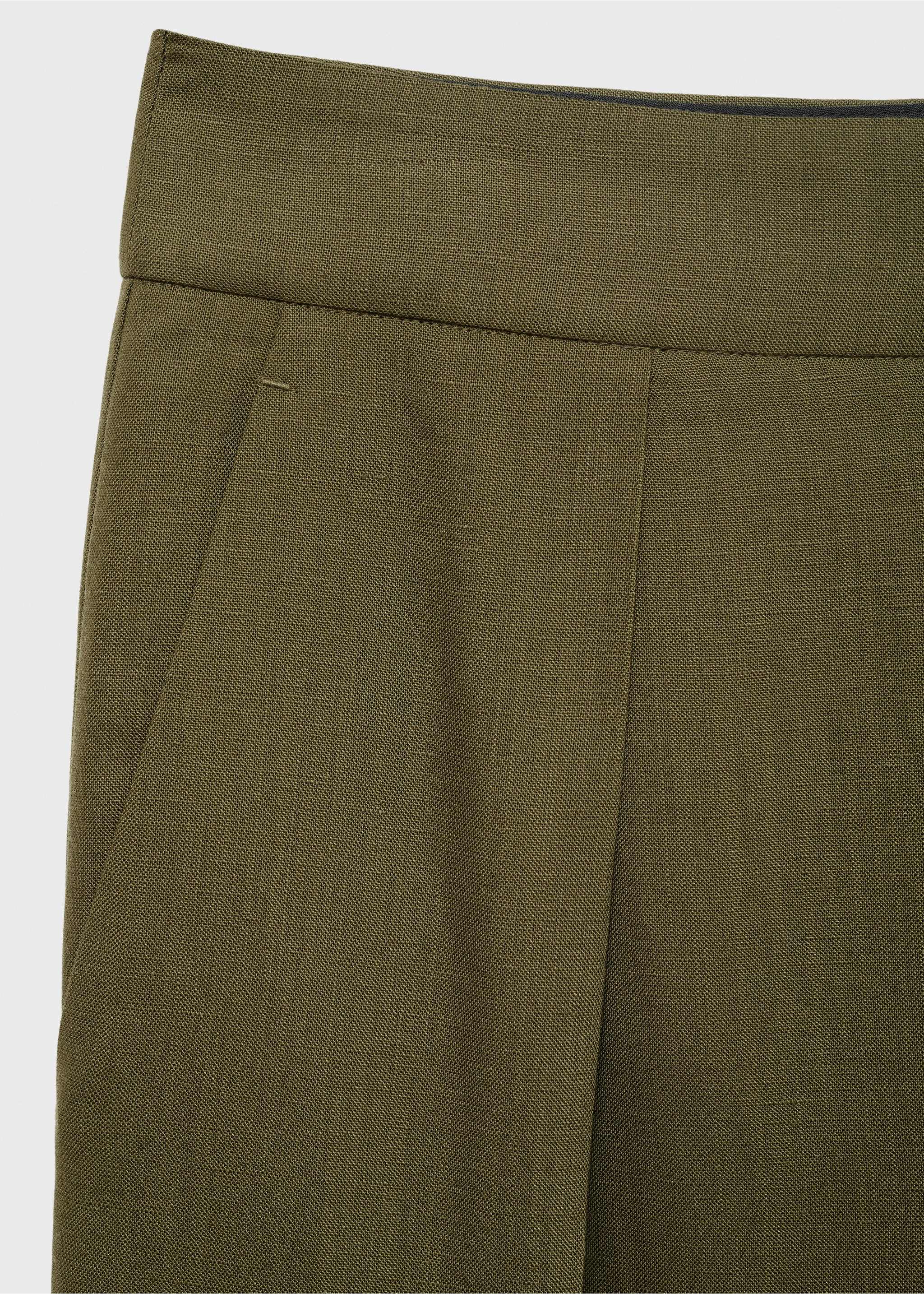 Linen-blend pleated trousers - Details of the article 8, Khaki. Ref: 87058641-00.