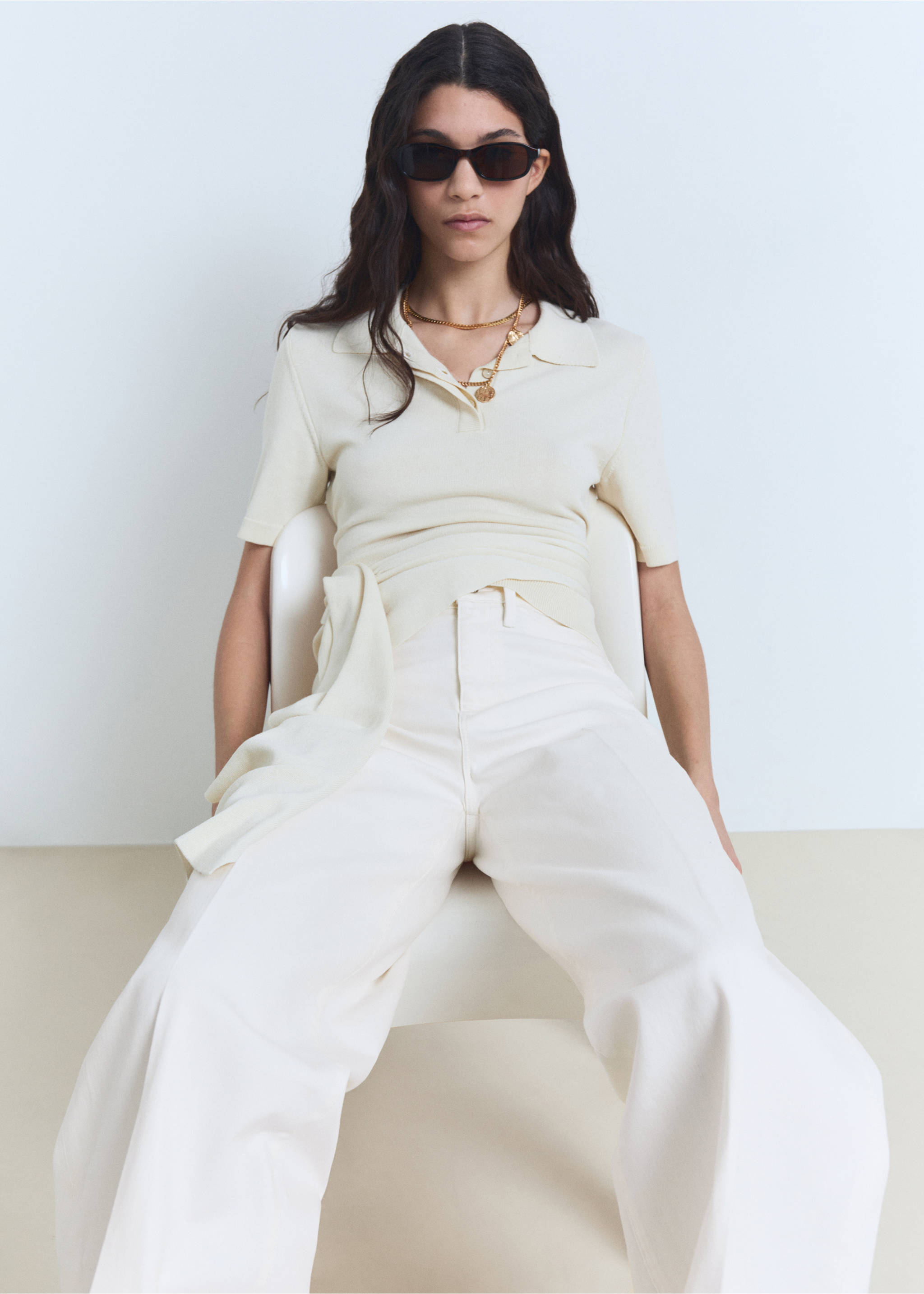 Jeans wide leg tiro alto - Detalle del artículo 2, Blanco. Ref: 87058645-00.