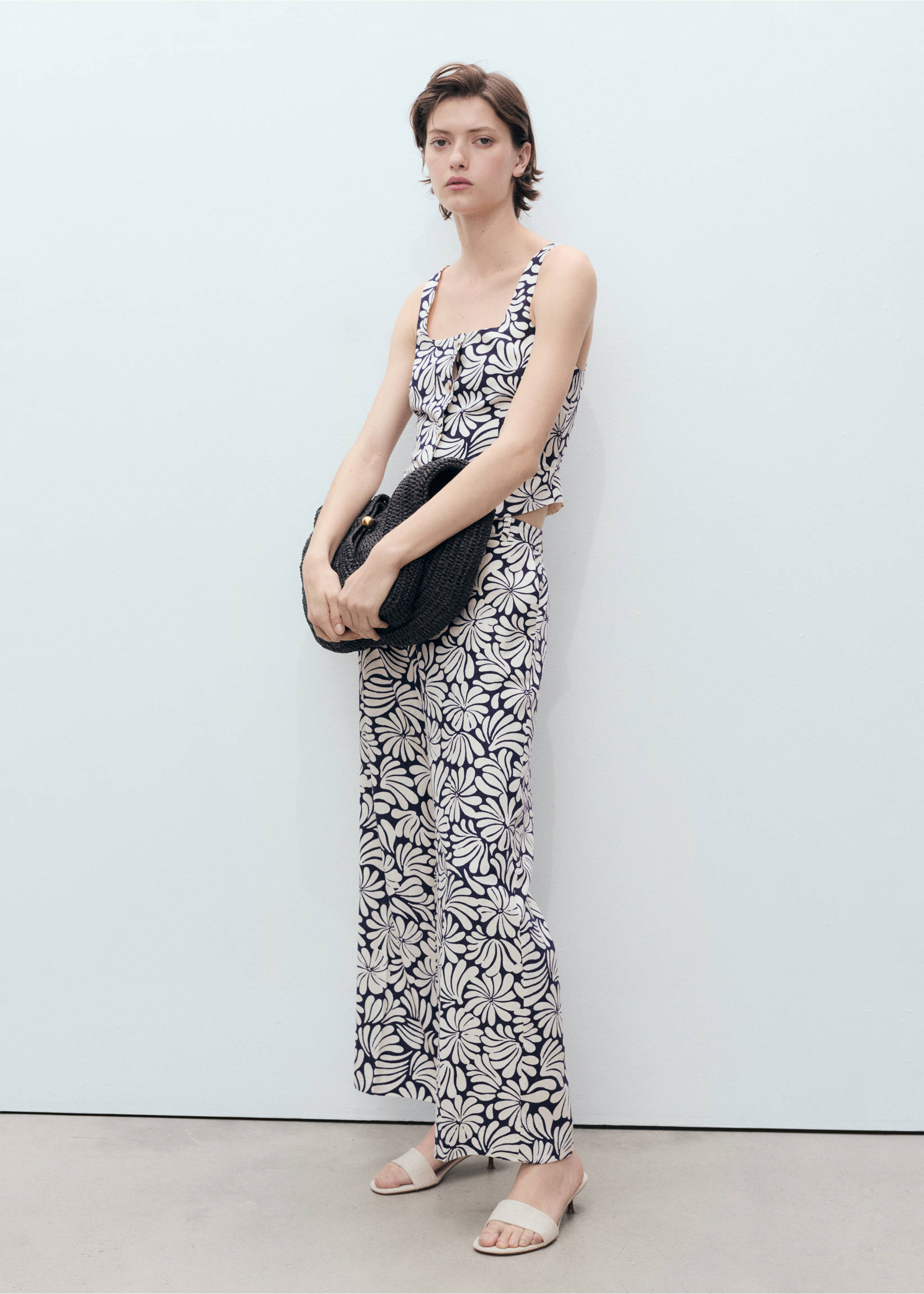 Geblümte Leinenhose - Allgemeine Ansicht, Ecru. Ref: 87058646-00.