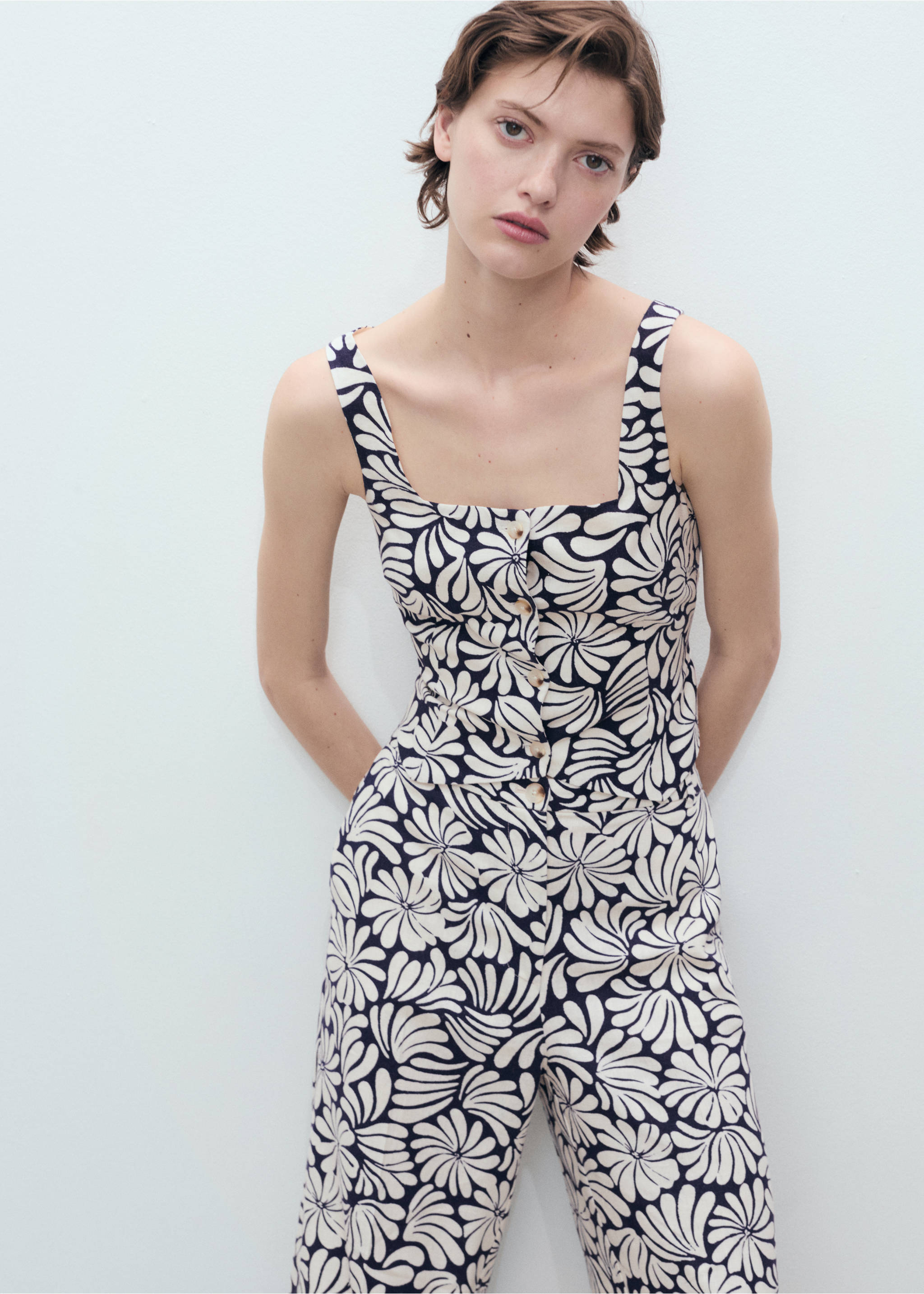 Geblümte Leinenhose - Detail des Artikels 1, Ecru. Ref: 87058646-00.