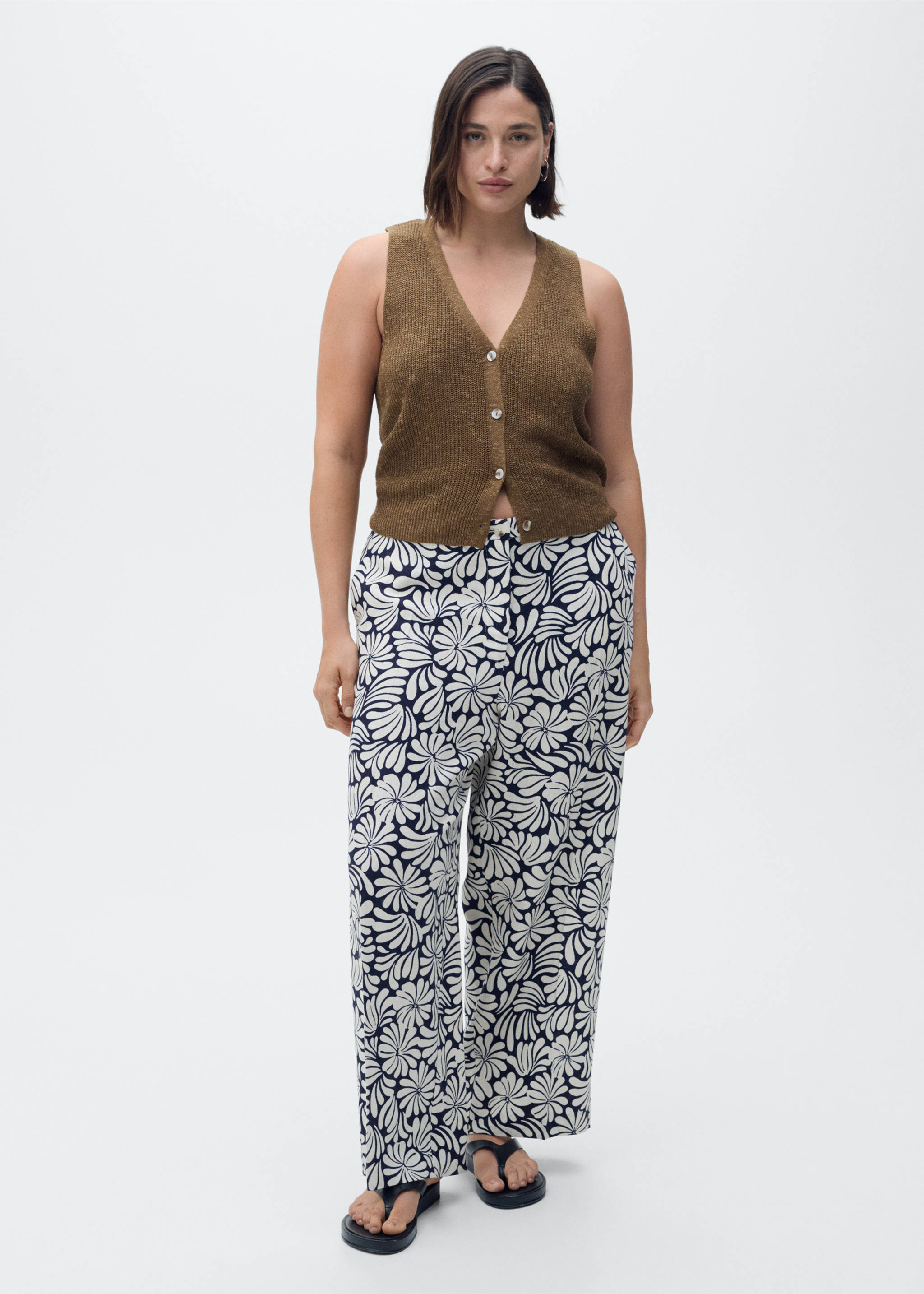 Geblümte Leinenhose - Detail des Artikels 3, Ecru. Ref: 87058646-00.