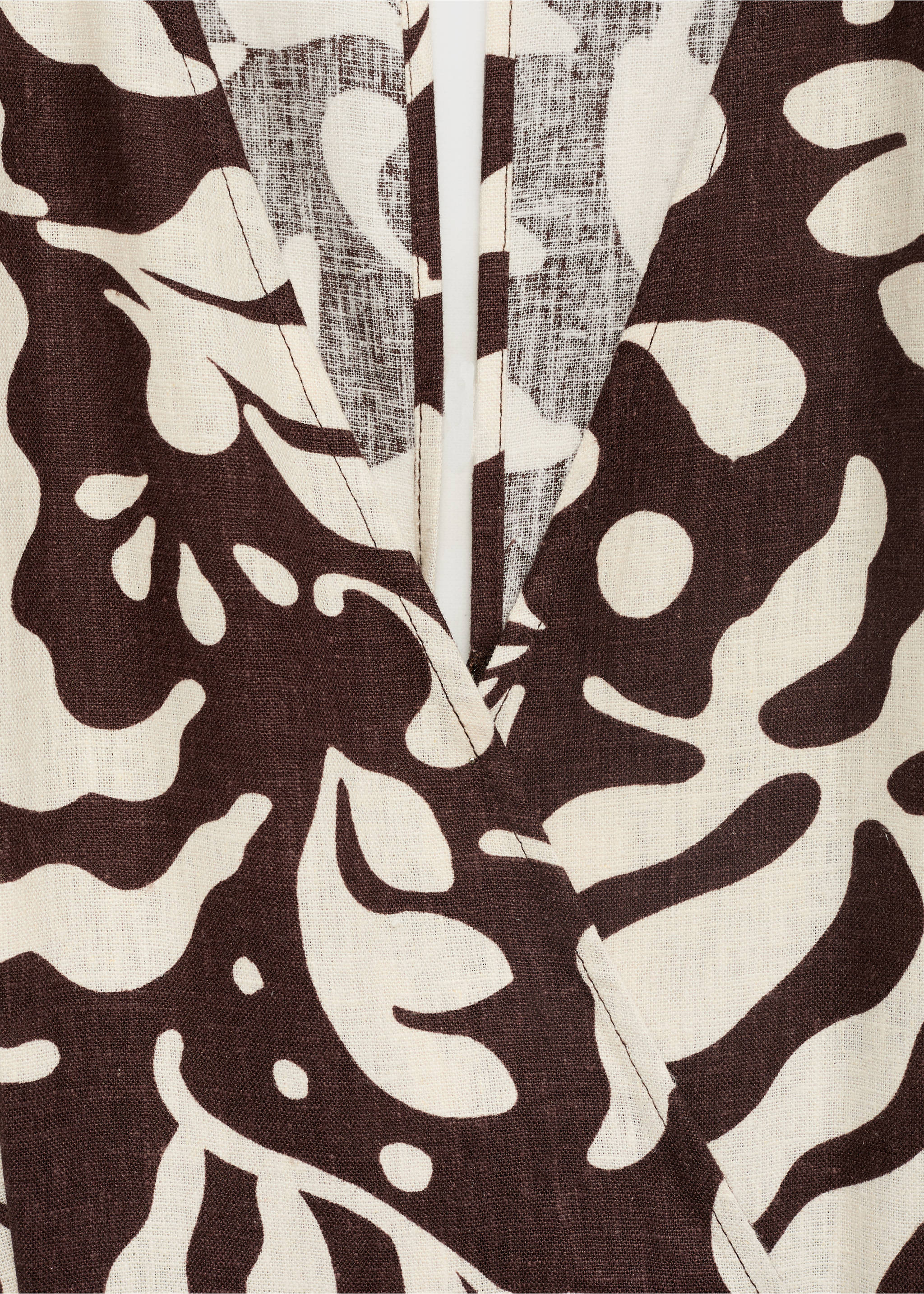 Printed linen jumpsuit with belt - Details of the article 8, Brown. Ref: 87058647-00.