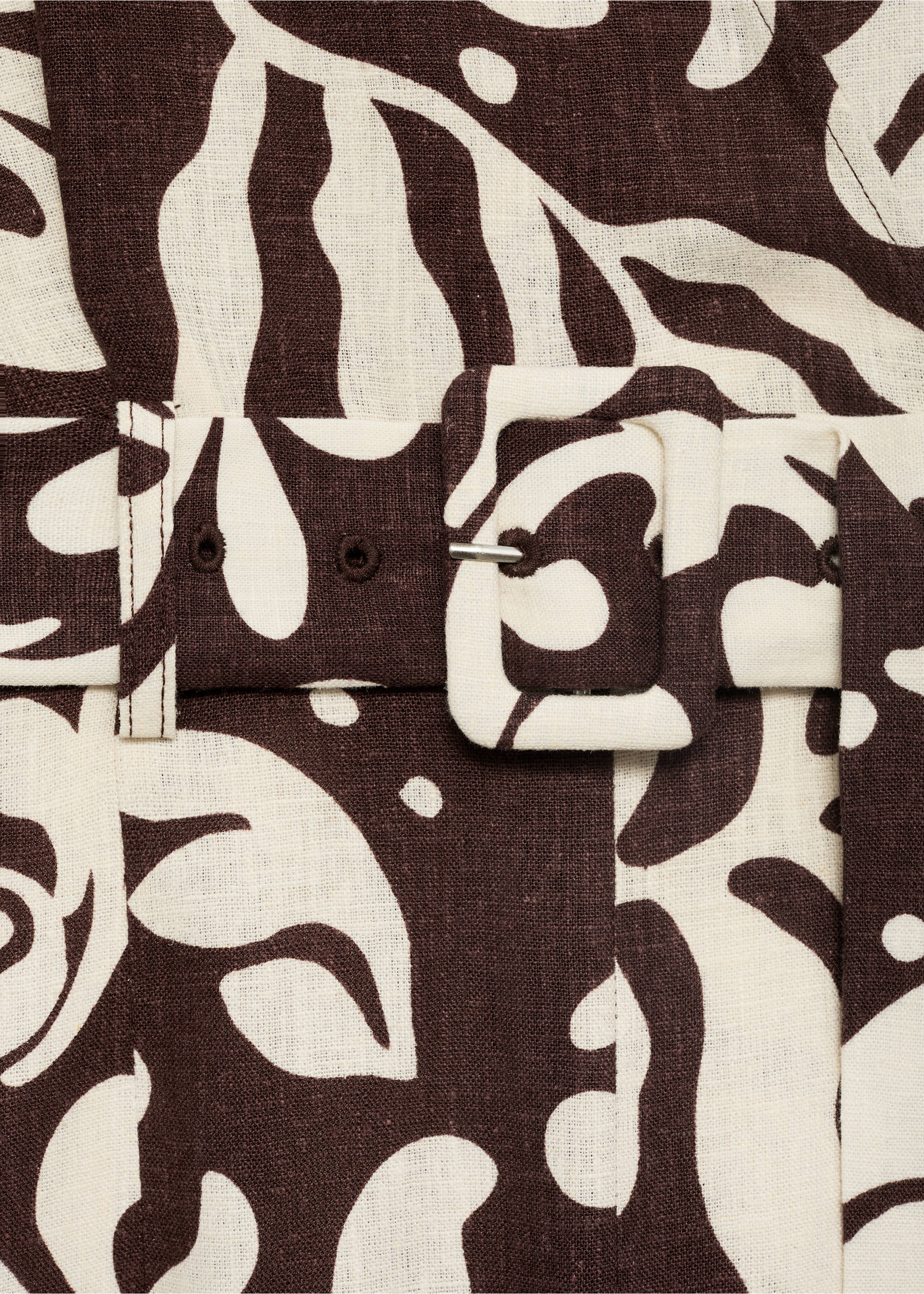 Printed linen jumpsuit with belt - Details of the article 0, Brown. Ref: 87058647-00.