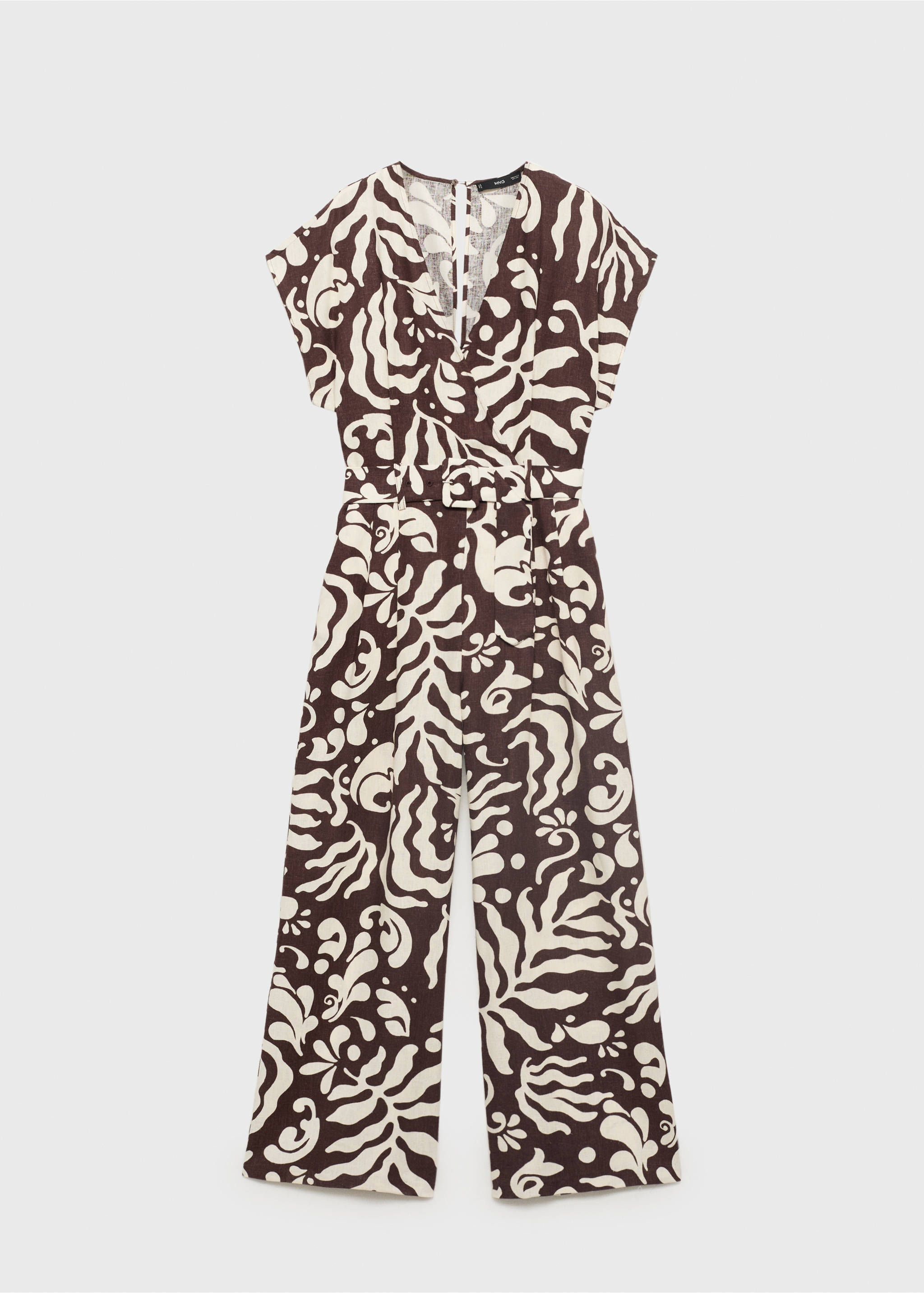 Printed linen jumpsuit with belt - Article without model, Brown. Ref: 87058647-00.