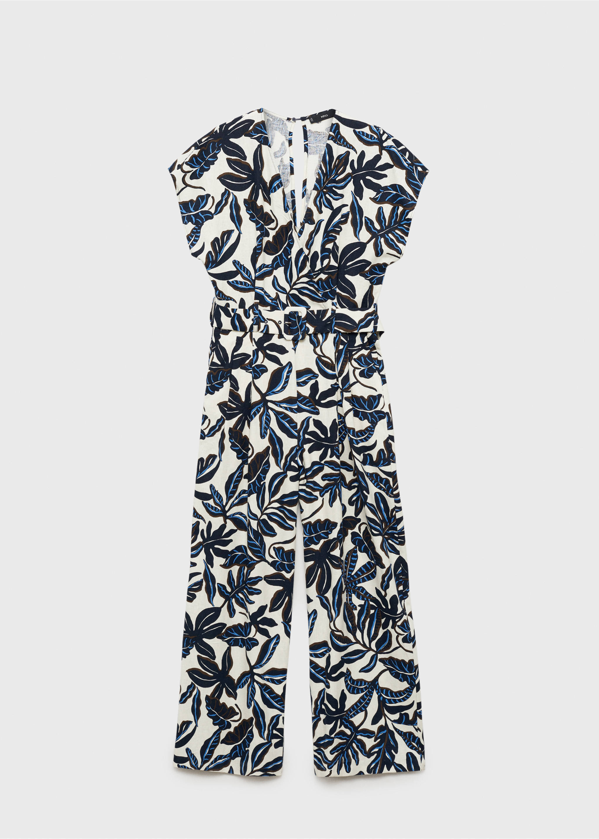 Printed linen jumpsuit with belt - Article without model, Blue. Ref: 87058647-00.