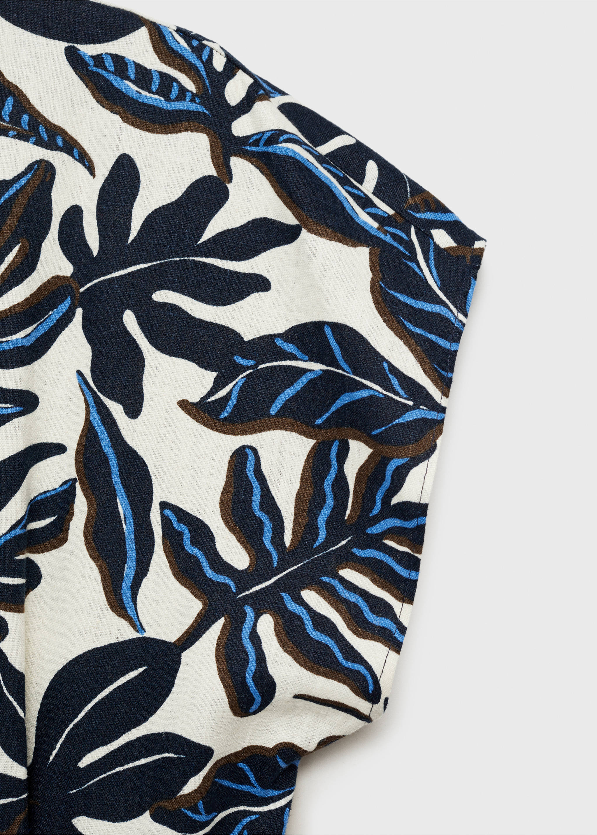 Printed linen jumpsuit with belt - Details of the article 8, Blue. Ref: 87058647-00.