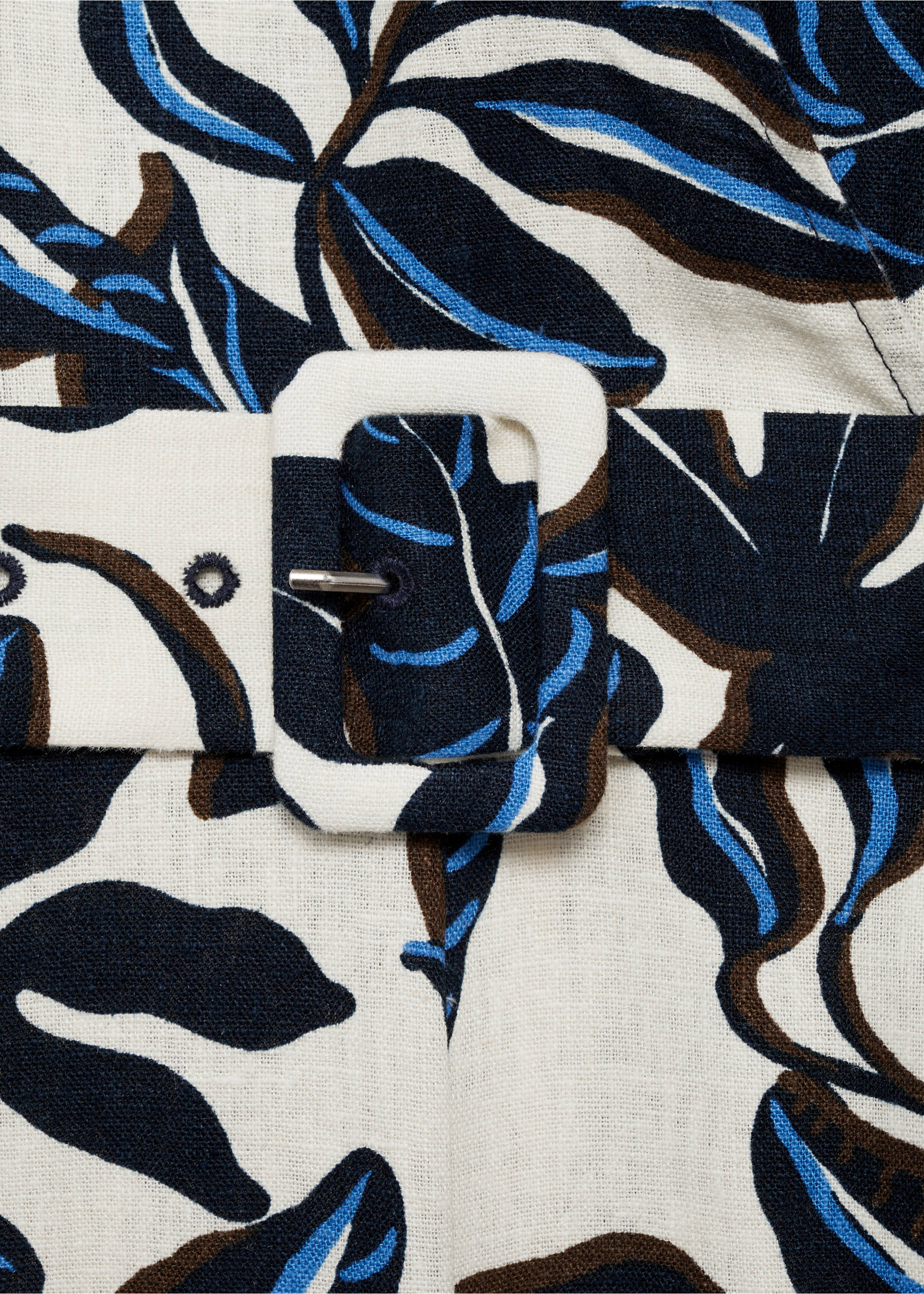 Printed linen jumpsuit with belt - Details of the article 0, Blue. Ref: 87058647-00.