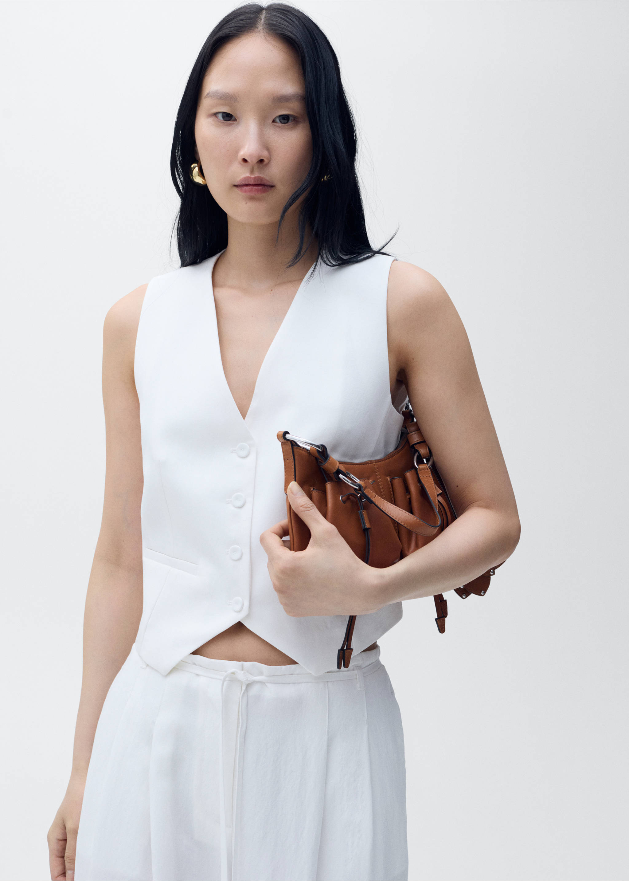 Straight lyocell suit waistcoat - Medium plane, White. Ref: 87059064-00.