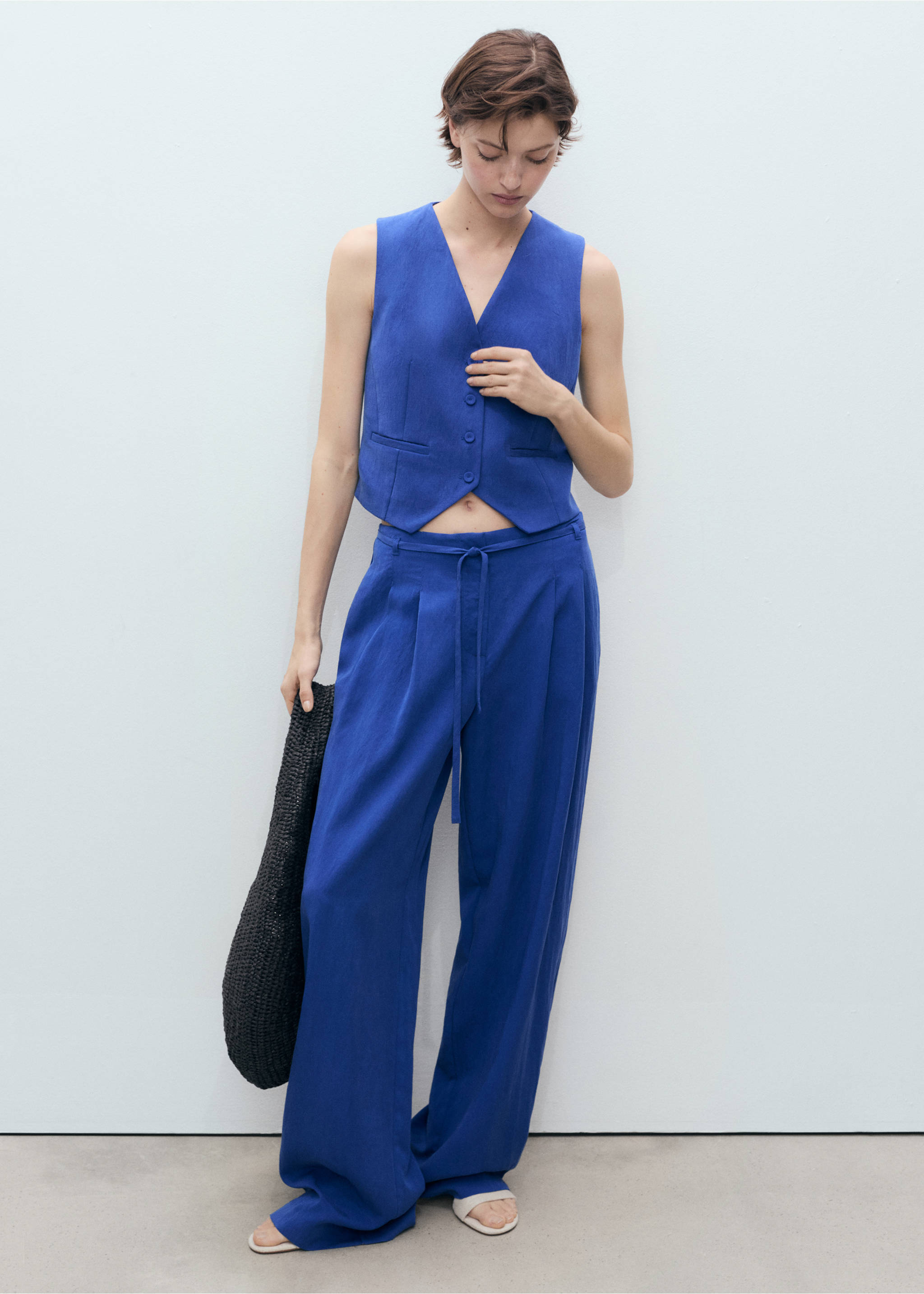 Straight lyocell suit waistcoat - General plane, Blue. Ref: 87059064-00.