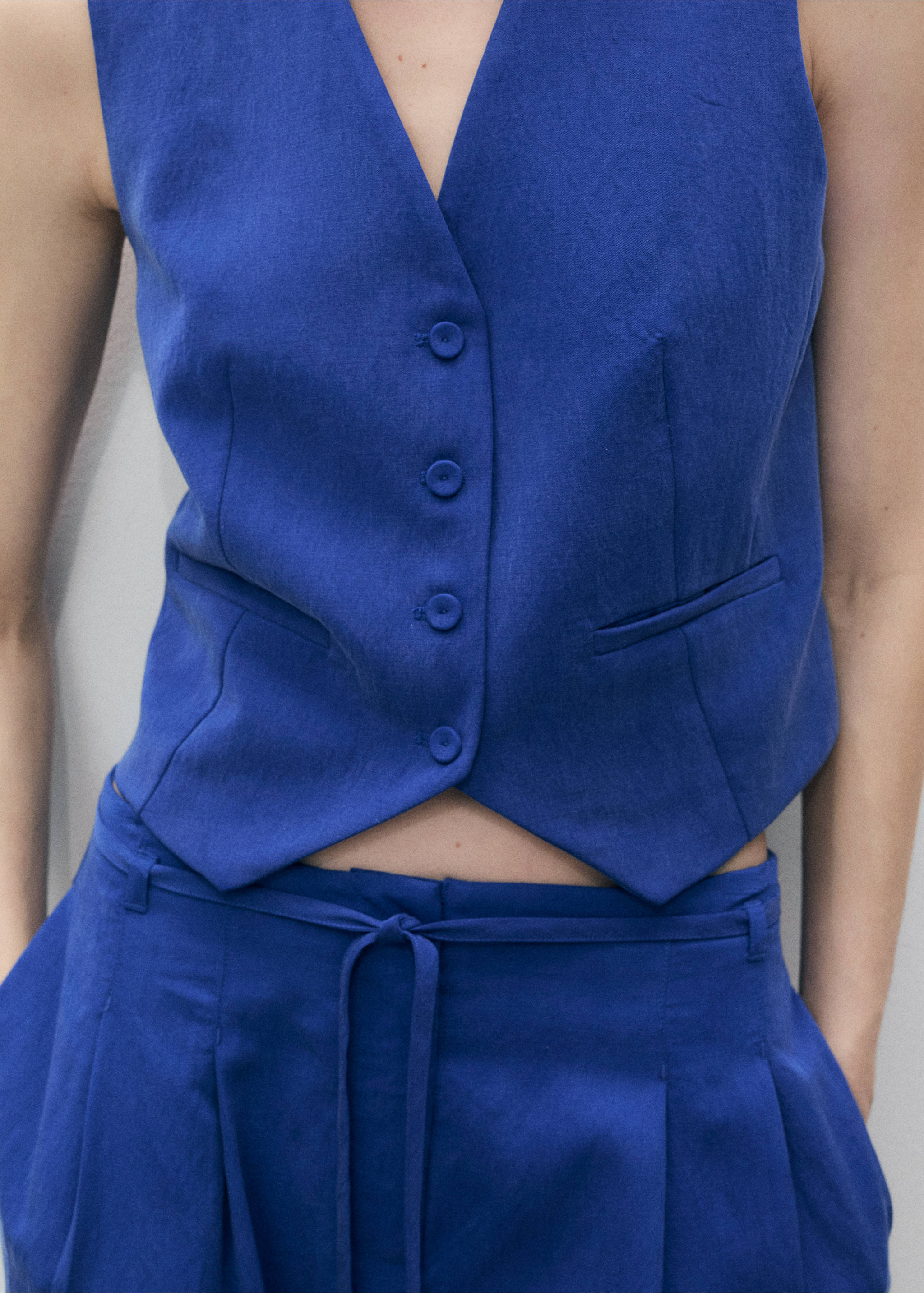 Straight lyocell suit waistcoat - Details of the article 1, Blue. Ref: 87059064-00.