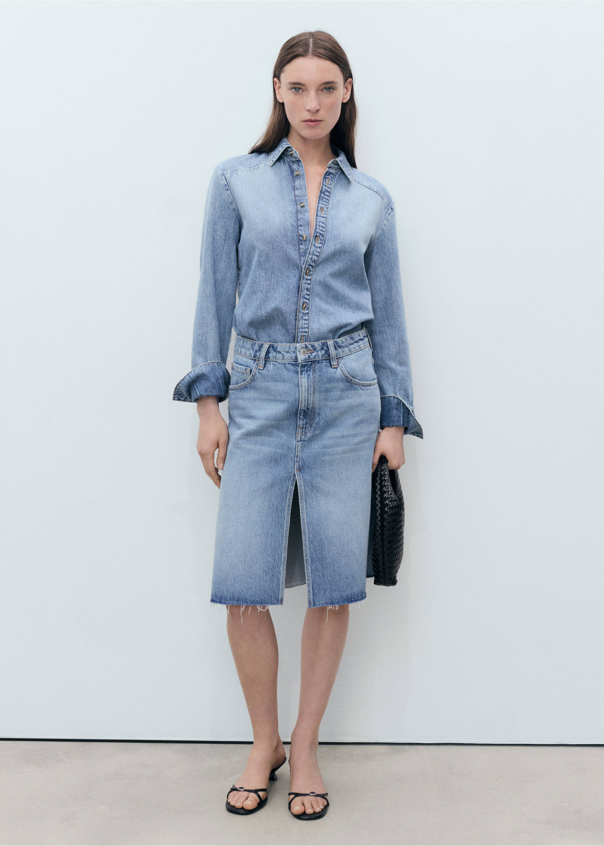 Midi denim skirt - General plane, Medium Blue. Ref: 87059065-00.