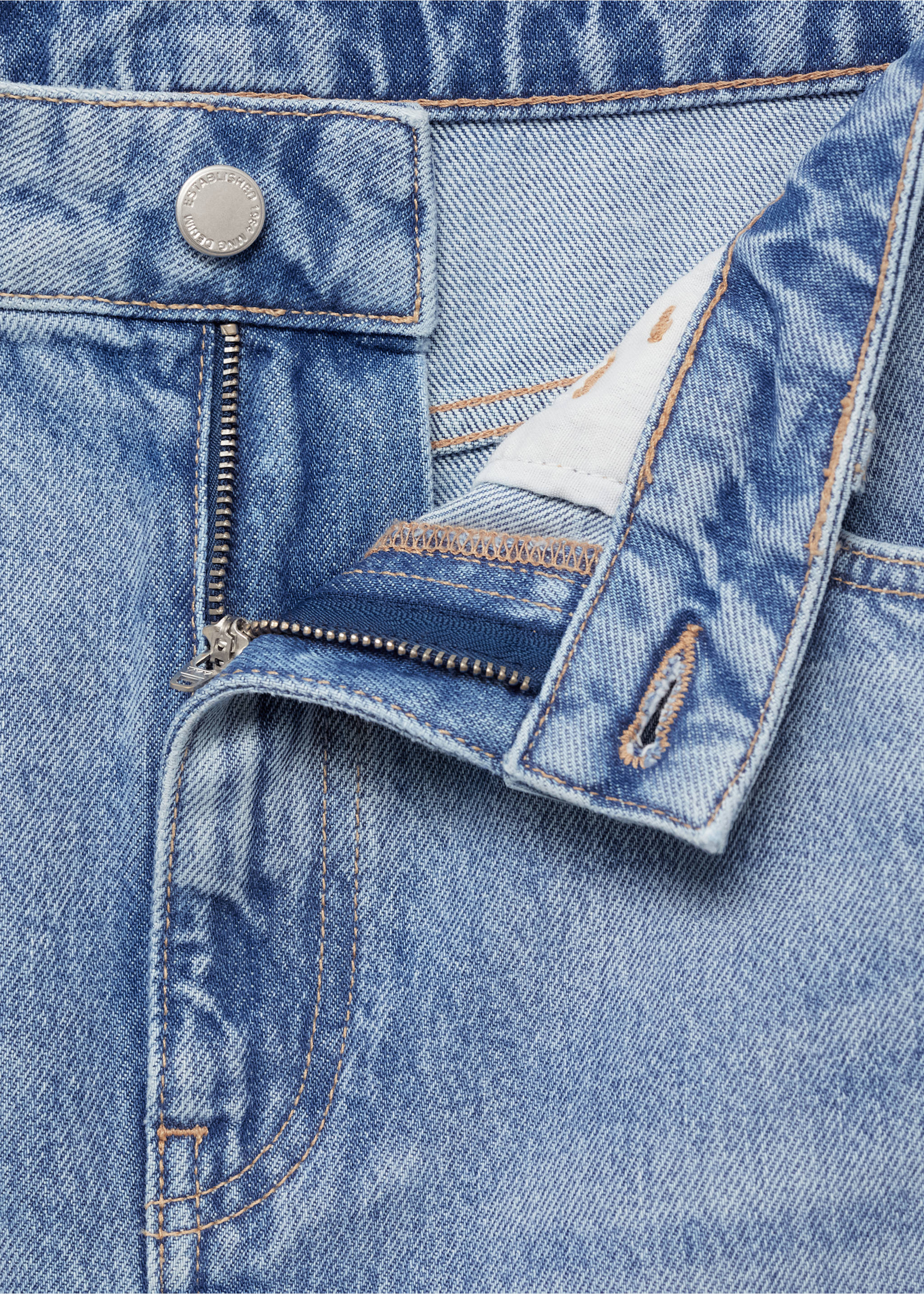 Midi denim skirt - Details of the article 8, Medium Blue. Ref: 87059065-00.