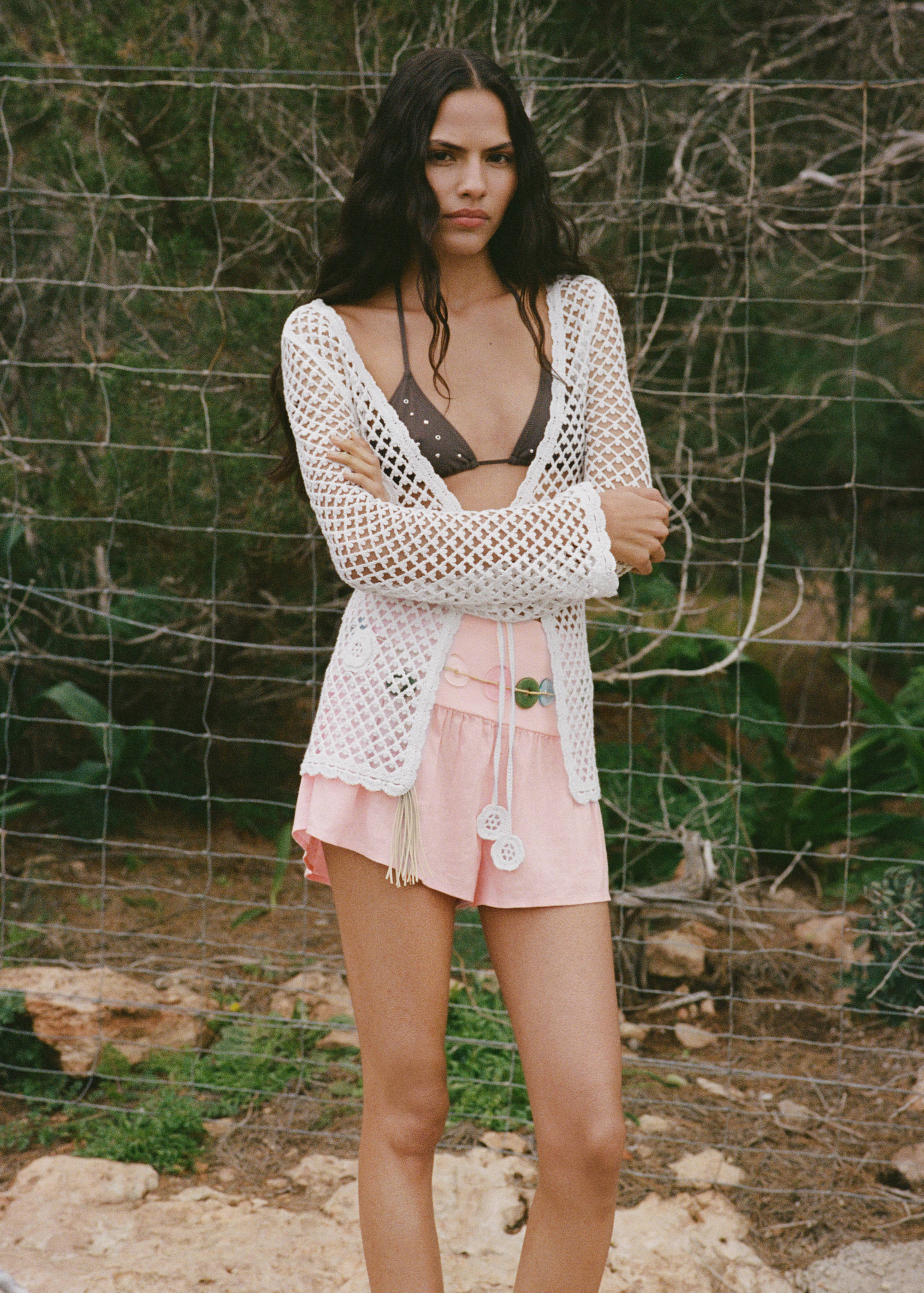 Linnen shorts met gedrapeerde taille - Middenvlak