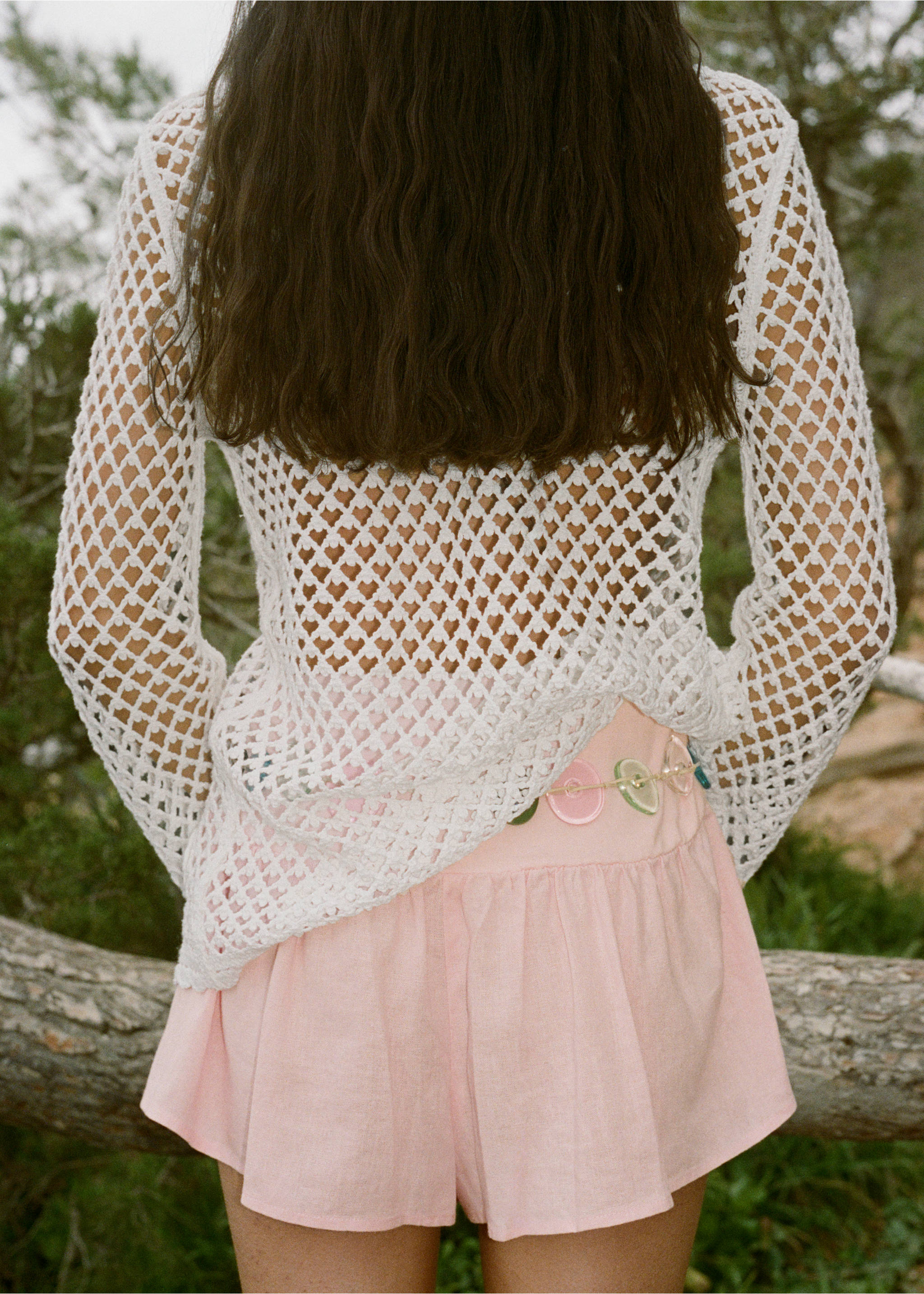 Linen shorts with draped waist - Reverse of the article, Pastel Pink. Ref: 87059206-00.