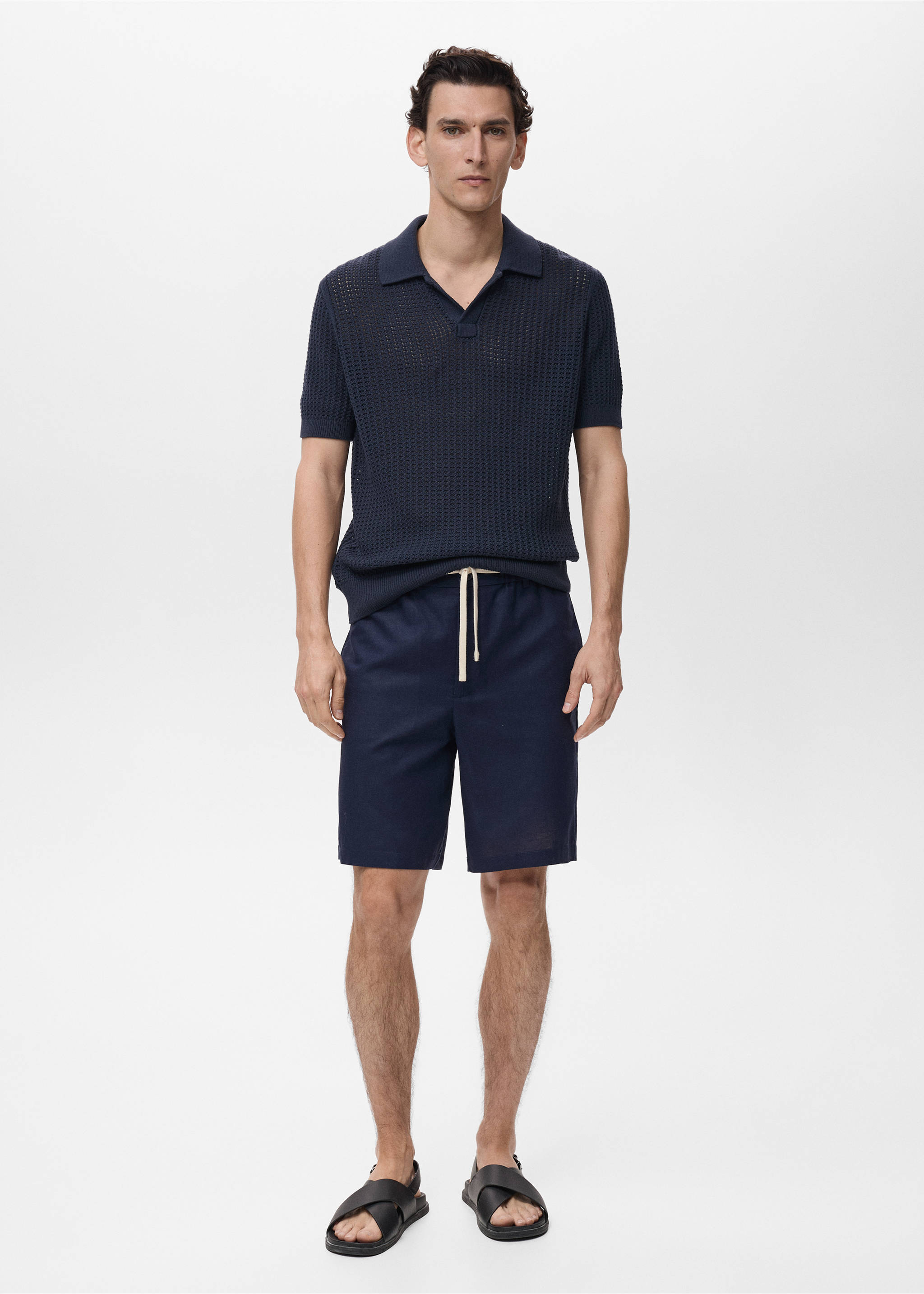 Polo punto algodón calado - Plano general, Azul tinta. Ref: 87059209-00.